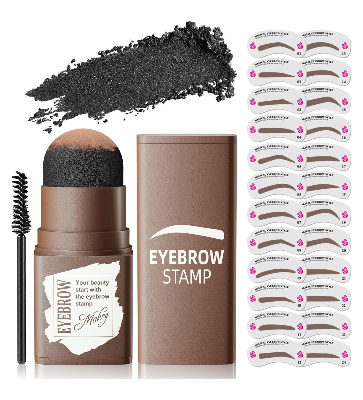 Eyebrow Stamp Stencil Kit - Beginner-Friendly 1 Step Brow Stencil & Stamp Set | Long-Lasting, Smudge-Proof & Waterproof | 24 Reusable Shapes | Dark Black - Buy Online on SooperMarket.com