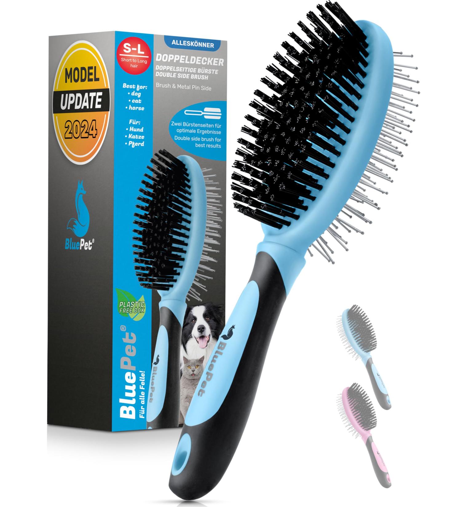 Bluepet Double-Decker 2-in-1 Dog Brush for Long & Short Hair - Perfect for Puppies & Cats - Ultimate Fur Care Tool - Buy Online on SooperMarket.com