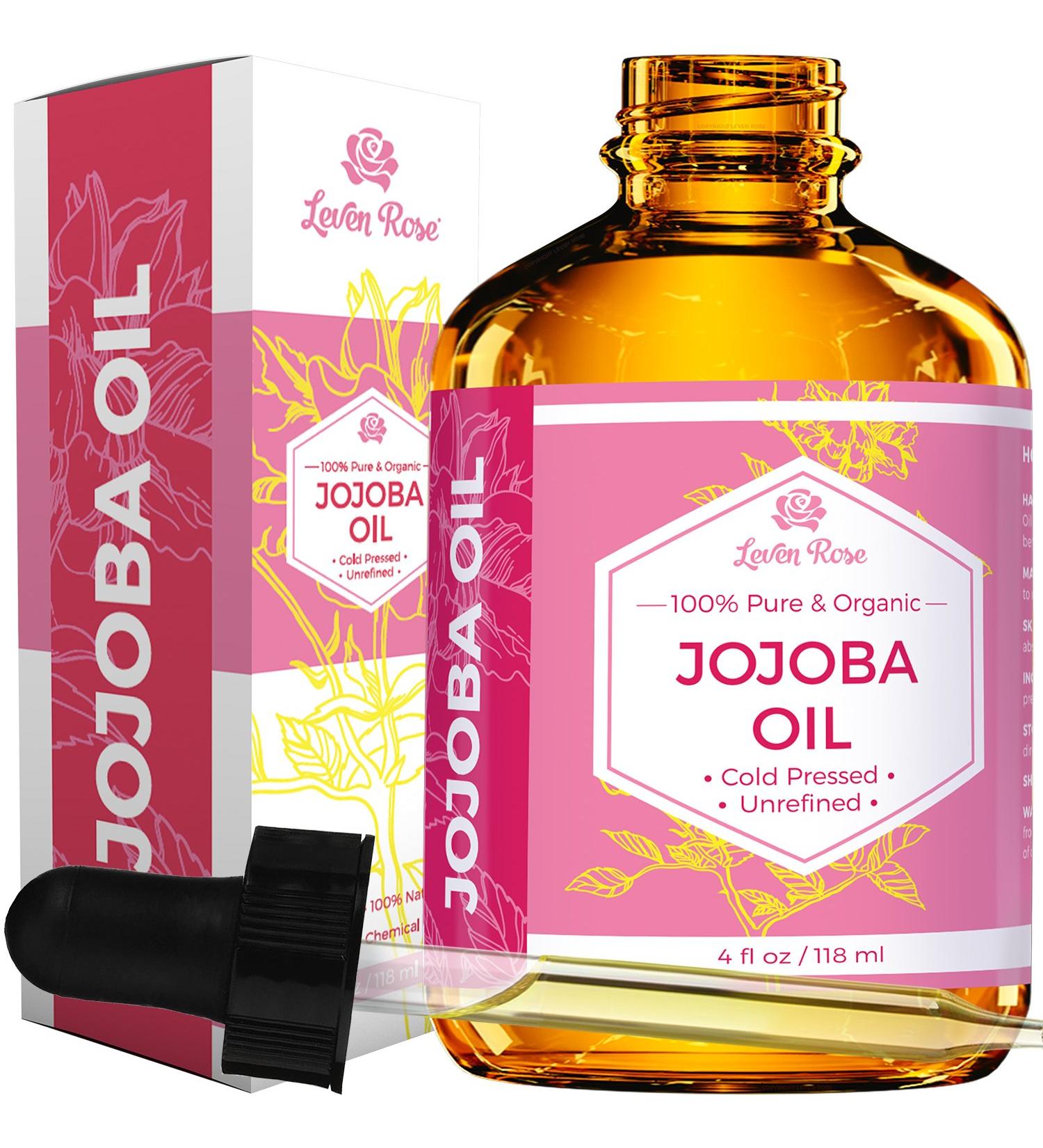 Leven Rose Jojoba Oil 4 oz - Pure, Cold Pressed, Natural Moisturizer for Skin, Hair, Body, Nails - Buy Online on SooperMarket.com