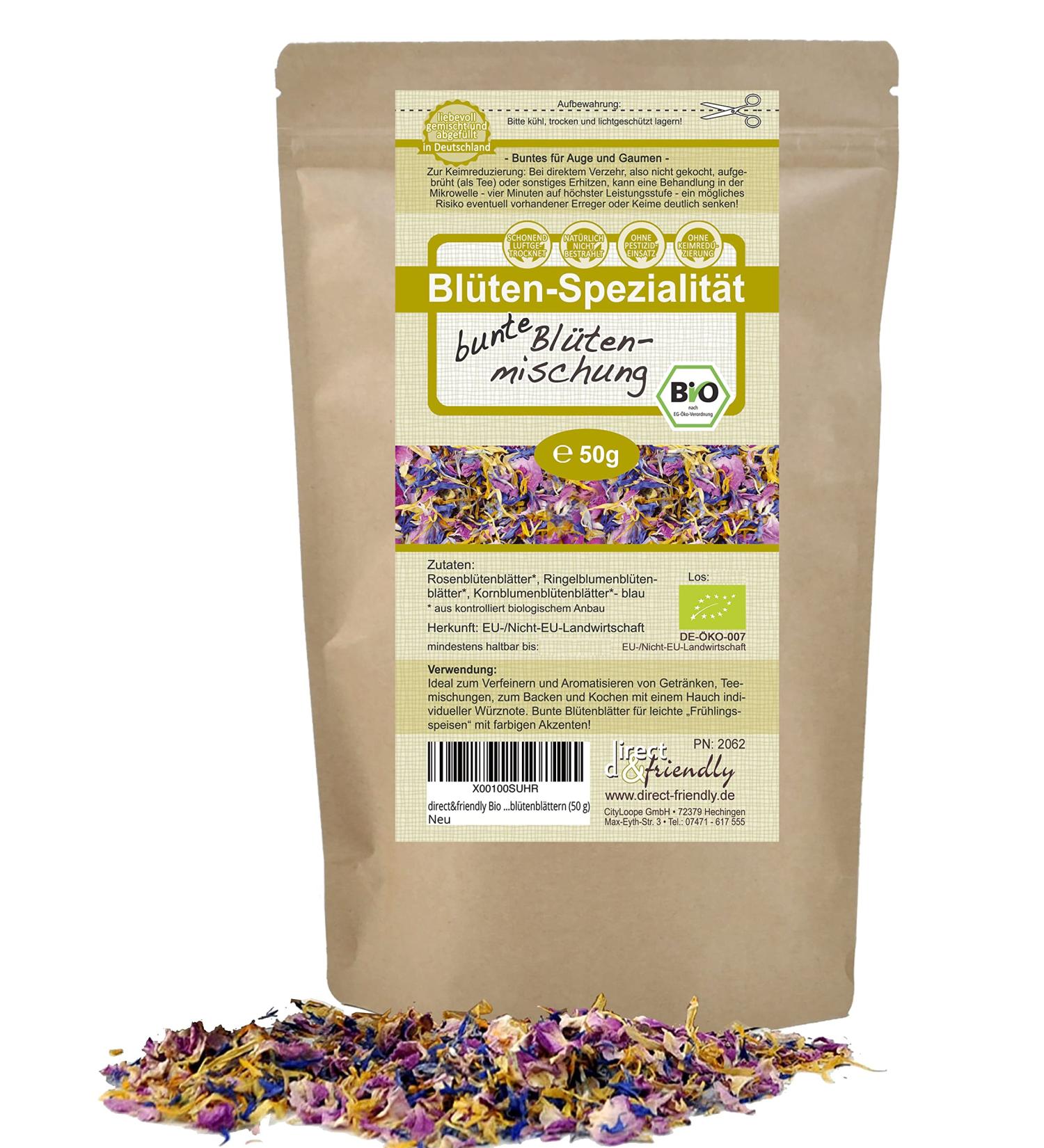 Buy Organic Colored Flower Mixture | 50g | Direct & Friendly | Colorful Rose Marigold & Cornflower Petals for Elegant Dining Decor - Buy Online on SooperMarket.com