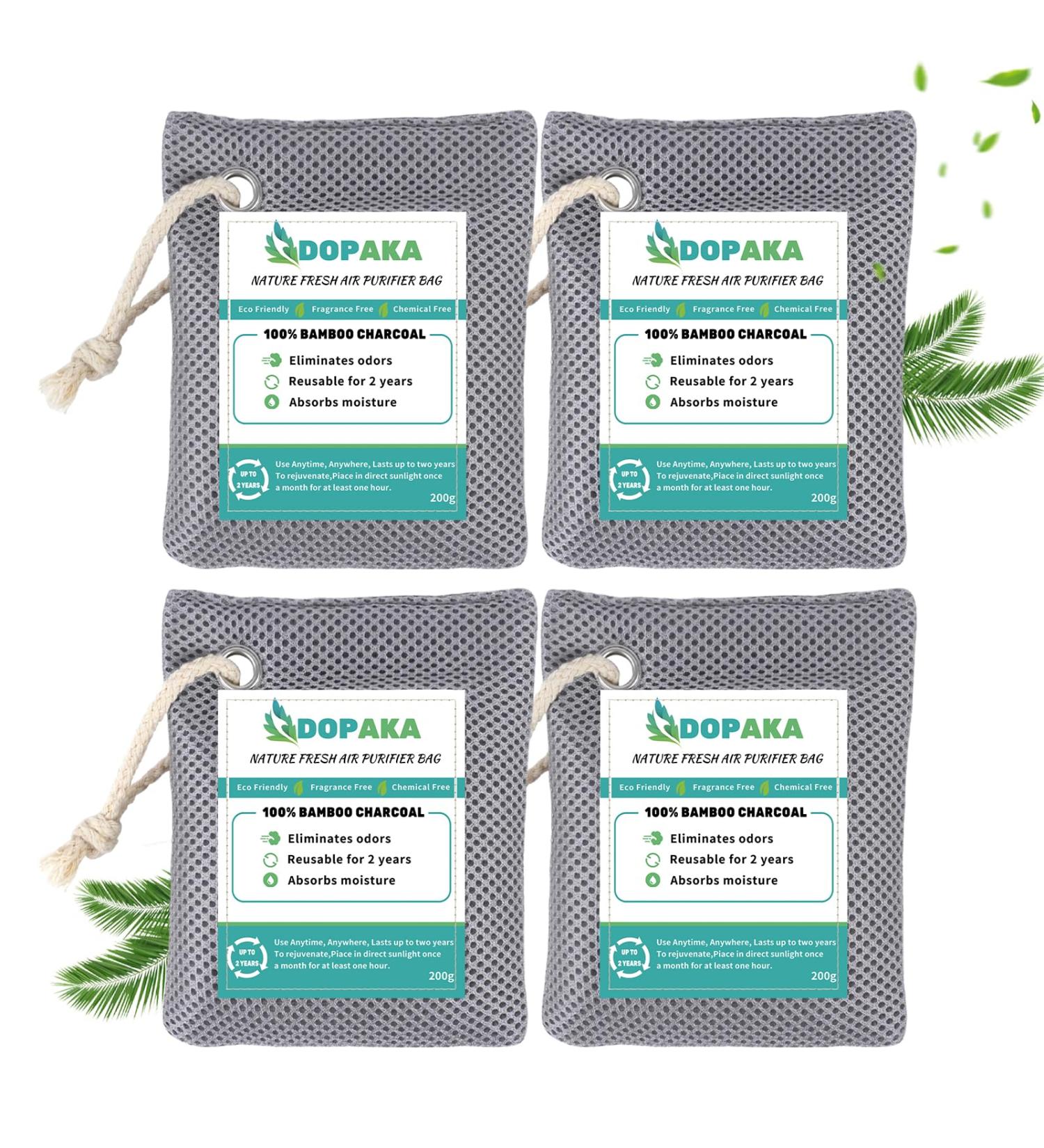 Nature Fresh Activated Charcoal Air Purifier Bags - Odor Eliminator Moisture Absorber & Natural Car Freshener (4 Pack 200g Each) - Perfect for Home Pets Shoes & Closets - Buy Online on SooperMarket.com
