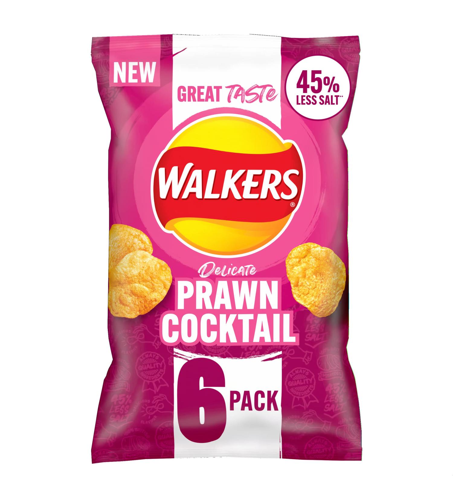 Walkers Less Salt Potato Crisps Delicate Prawn Cocktail 6X25g Delicate Prawn Cocktail 150 g (Pack of 1) - Buy Online on SooperMarket.com