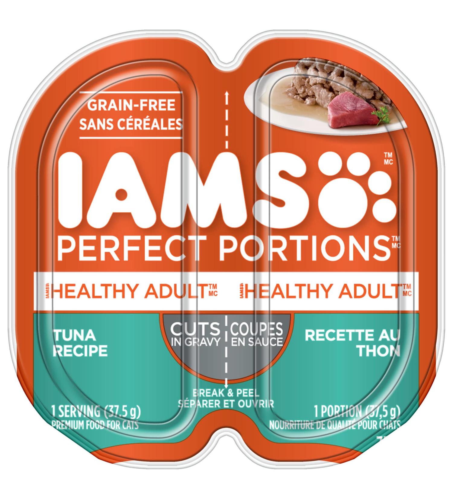 IAMS Perfect Portions Healthy Wet Cat Food Adult Grain Free Cuts in Gravy - Tuna Flavour 75g Tray (24 Pack) - Buy Online on SooperMarket.com