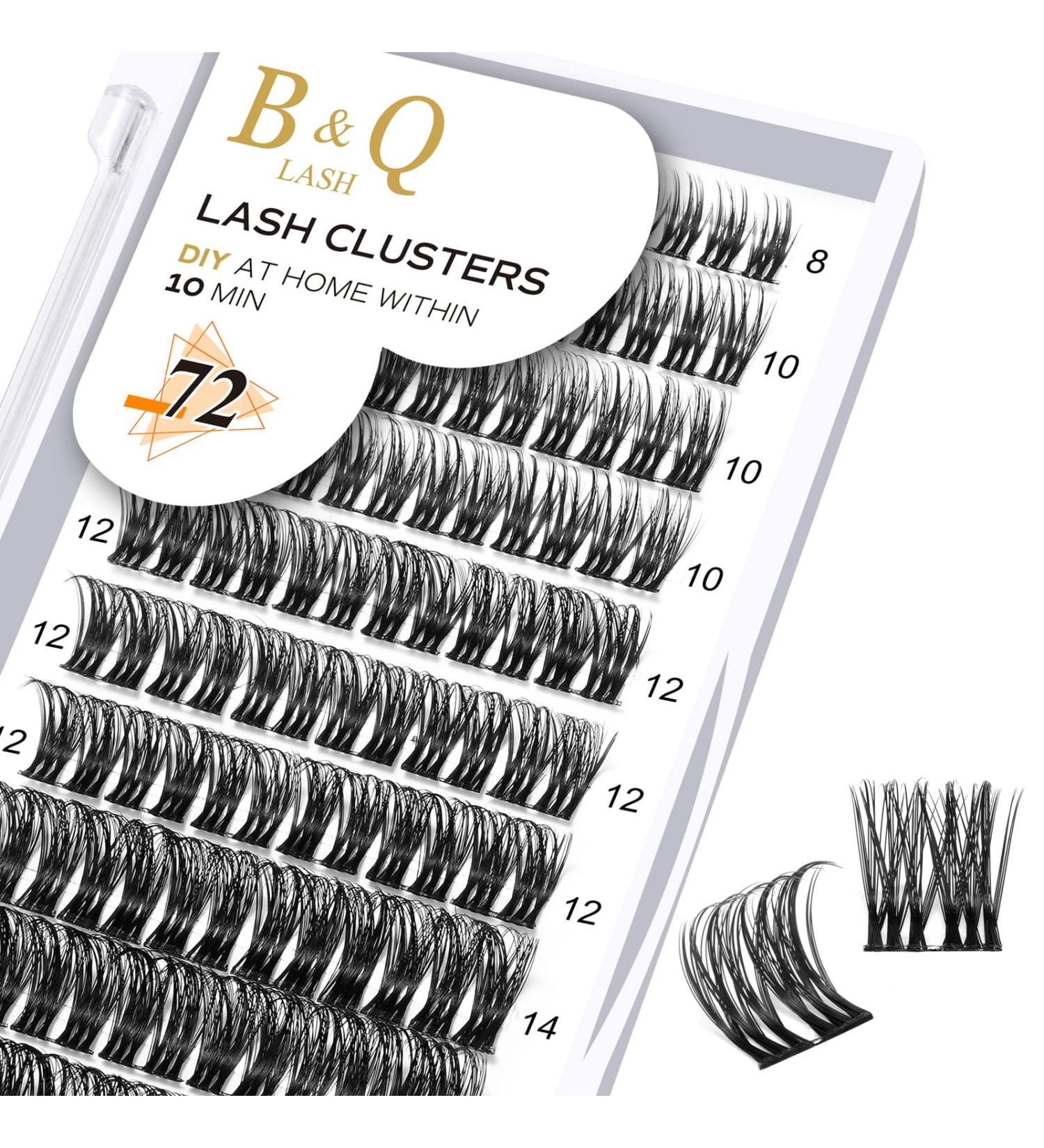 72 D Curl B&Q Lash Clusters | Natural DIY Soft Fluffy Eyelash Extensions - UK-FD-B48-D-8-16MIX - Buy Online on SooperMarket.com