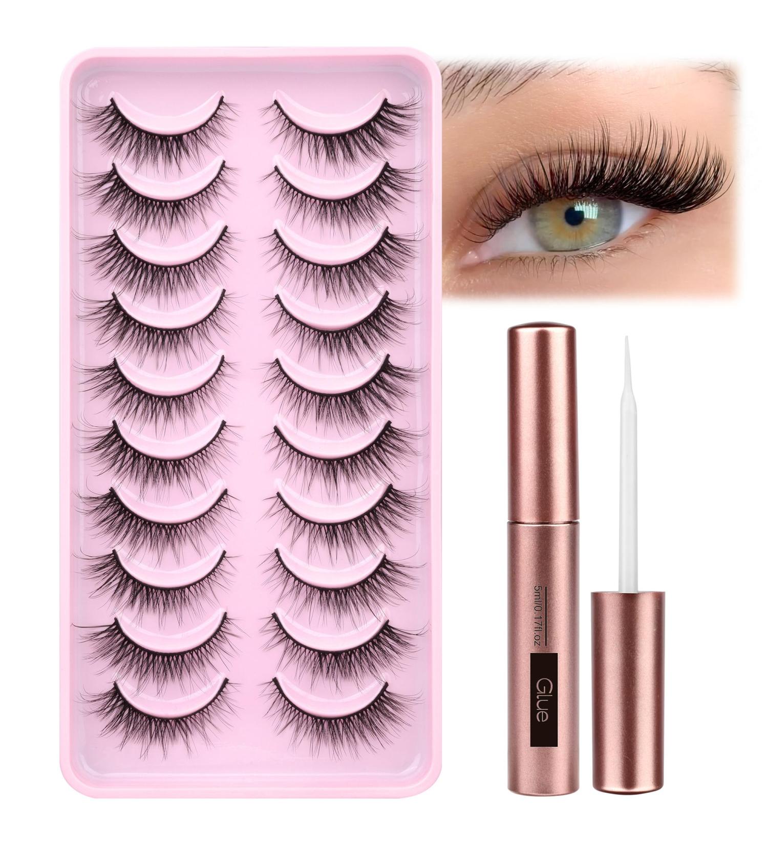Wispy False Eyelashes with Eyelash Glue Cat Eye Lashes Natural Look 10 Pairs Reusable Eyelashes 3D Fake Strip Lashes with 5ML Lash Glue Cat Eye Natual - Buy Online on SooperMarket.com