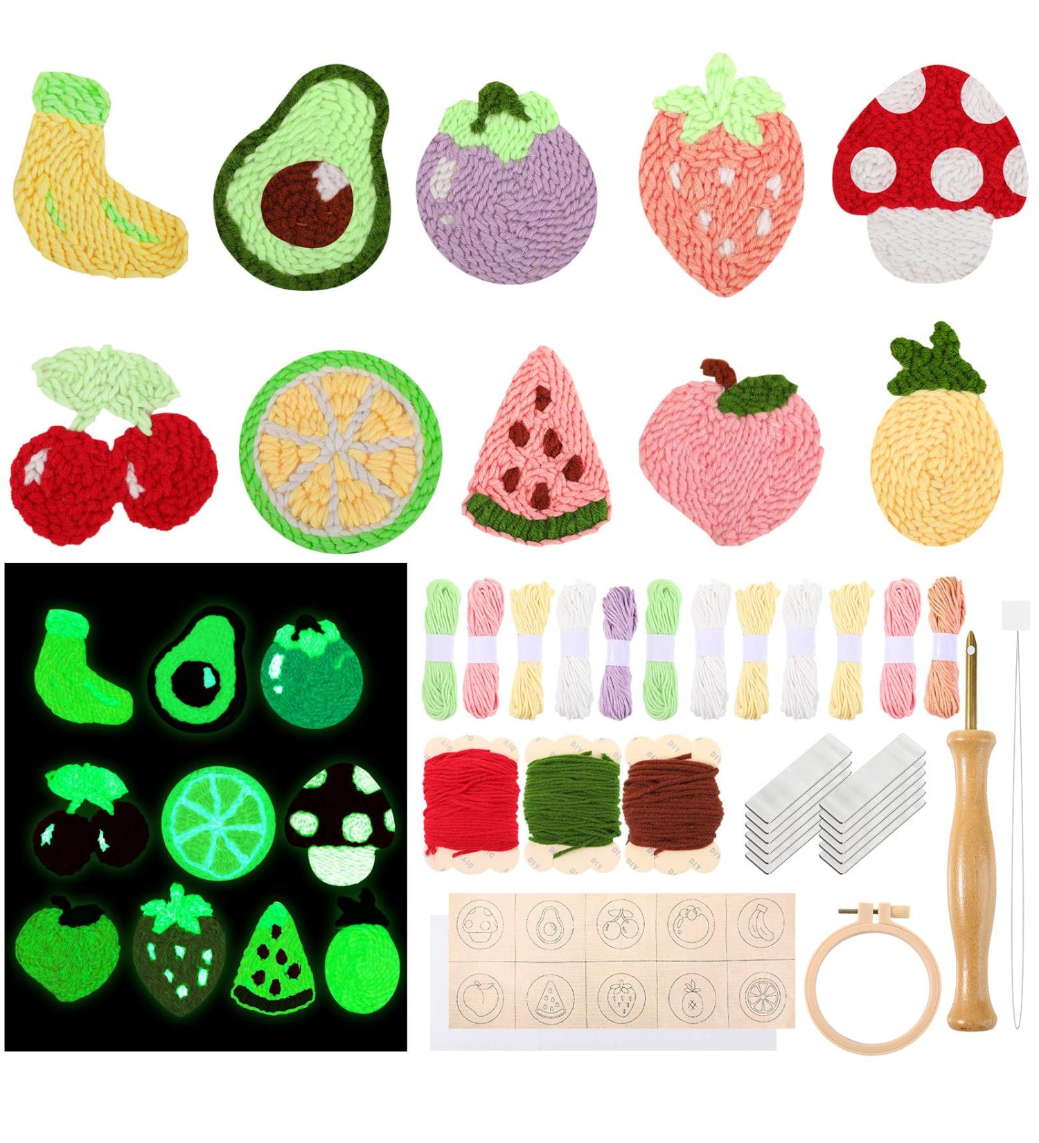 Cindeer 10 Pcs Glow in The Dark Food Series Punch Needle Embroidery Magnet Set with Patterns and Tools - Buy Online on SooperMarket.com