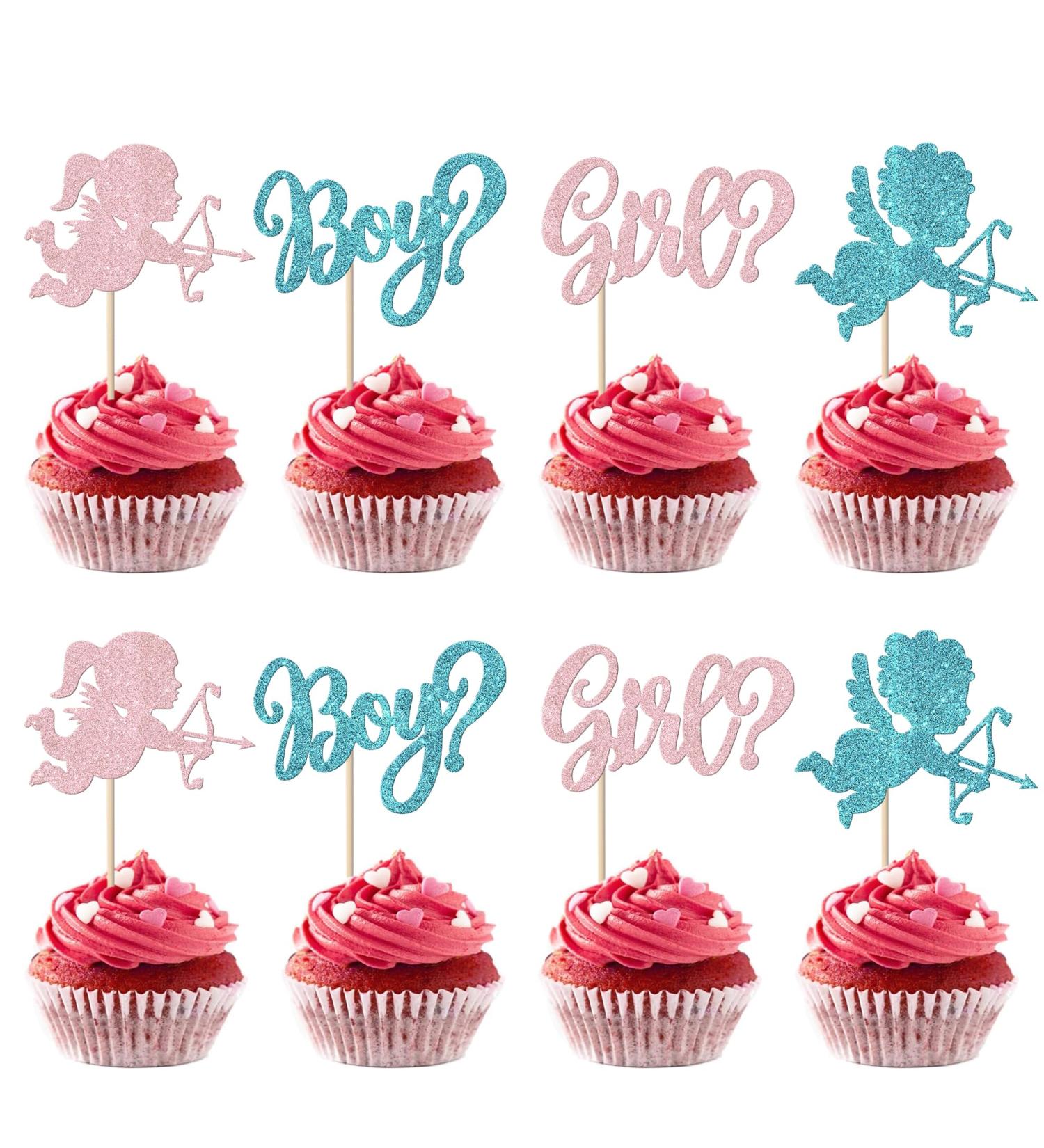 Rsstarxi 24 Pack Valentine's Day Gender Reveal Cupcake Toppers Glitter Boy or Girl Cupcake Toppers Pink or Blue Valentines Cupid Cupcake Picks for Baby Shower Gender Reveal Party Cake Decorations Design 21 - Buy Online on SooperMarket.com