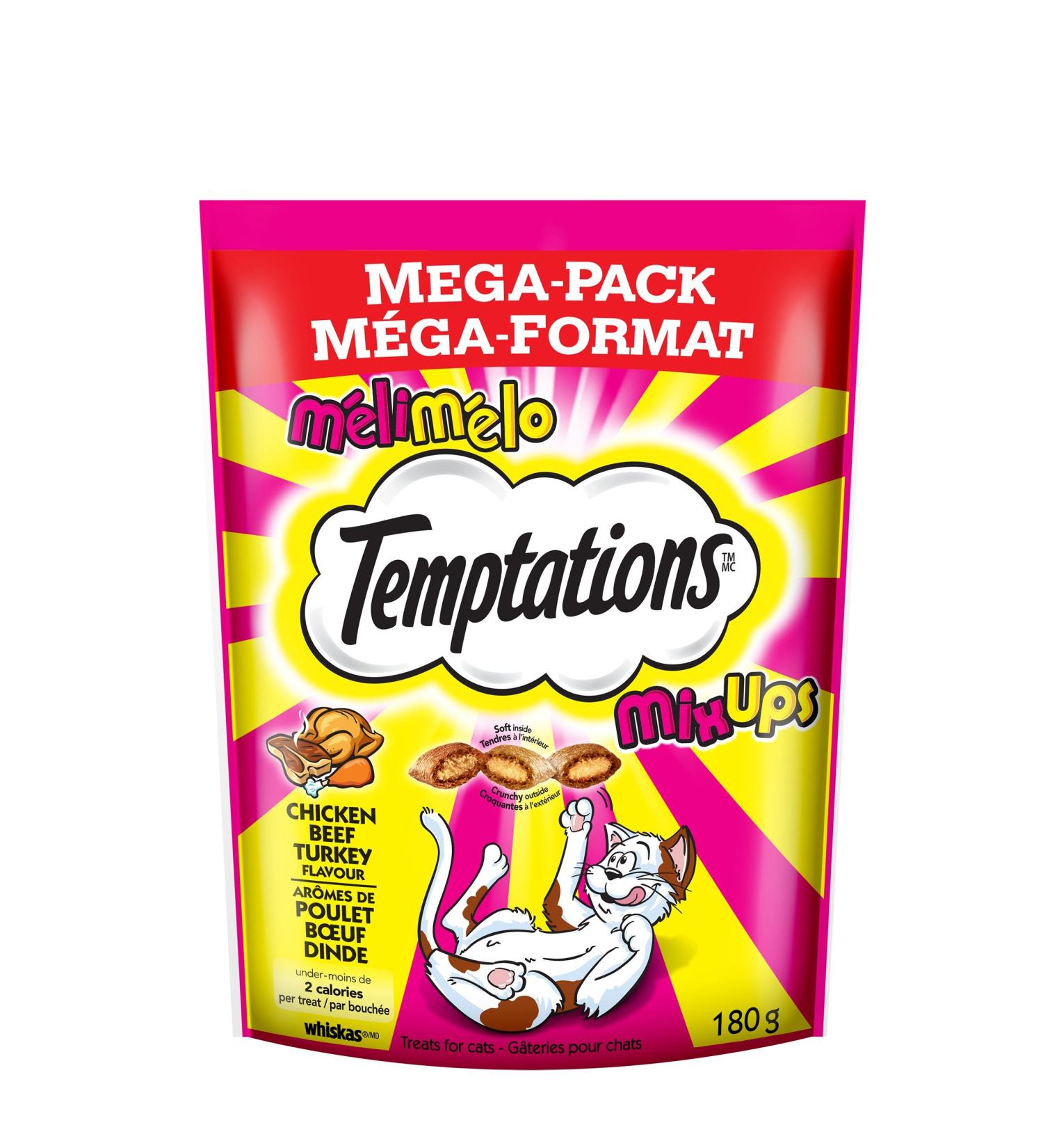 TEMPTATIONS Mix-Ups Adult Cat Treats Chicken Turkey Beef 180g Pouch (10 Pack) 180g (10 Pack) Chicken - Turkey - Beef - Buy Online on SooperMarket.com