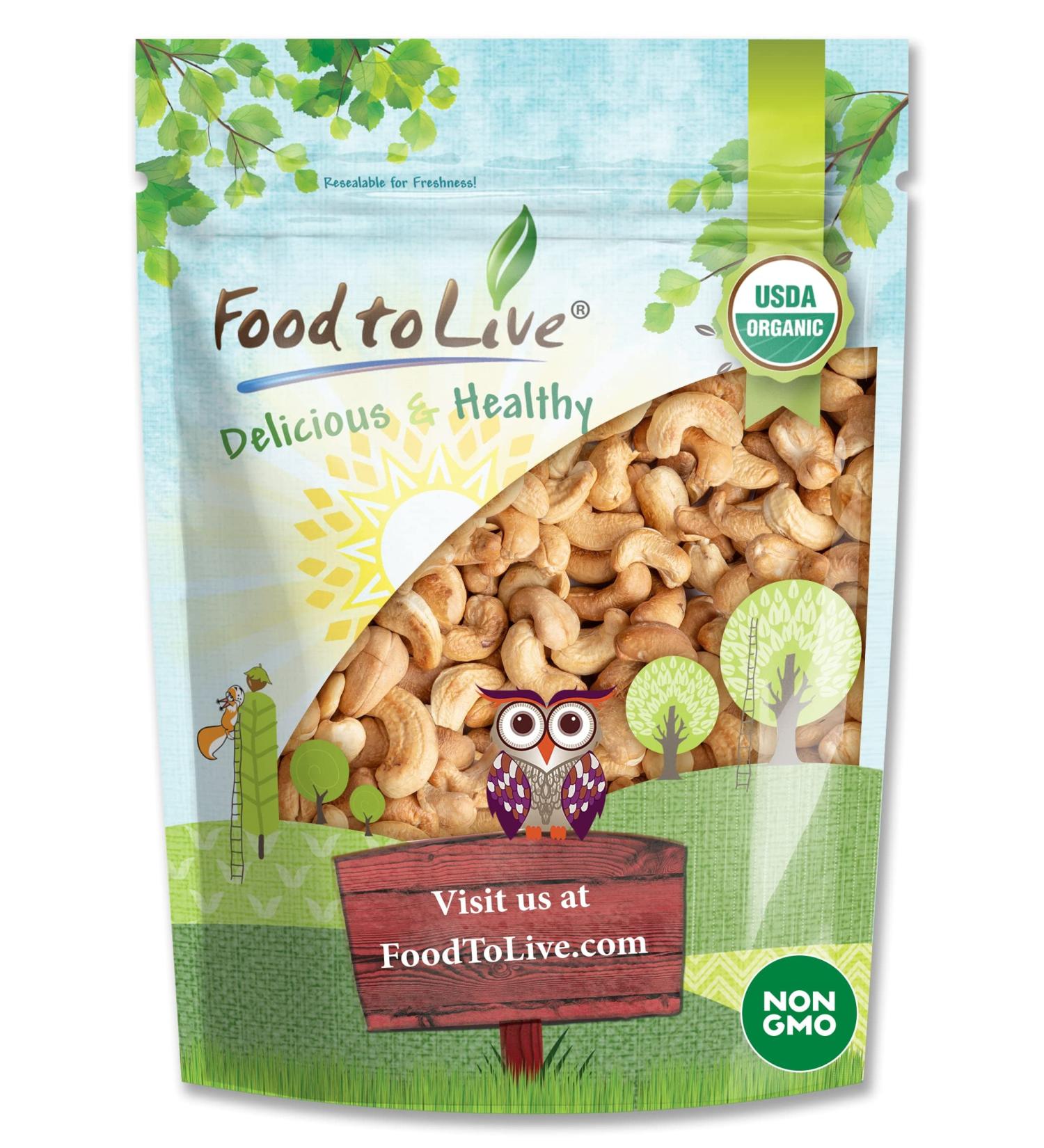 Organic Dry Roasted Whole Cashews with Himalayan Salt 2 lbs - Vegan, Non-GMO, Kosher, High Protein Snack - Buy Online on SooperMarket.com
