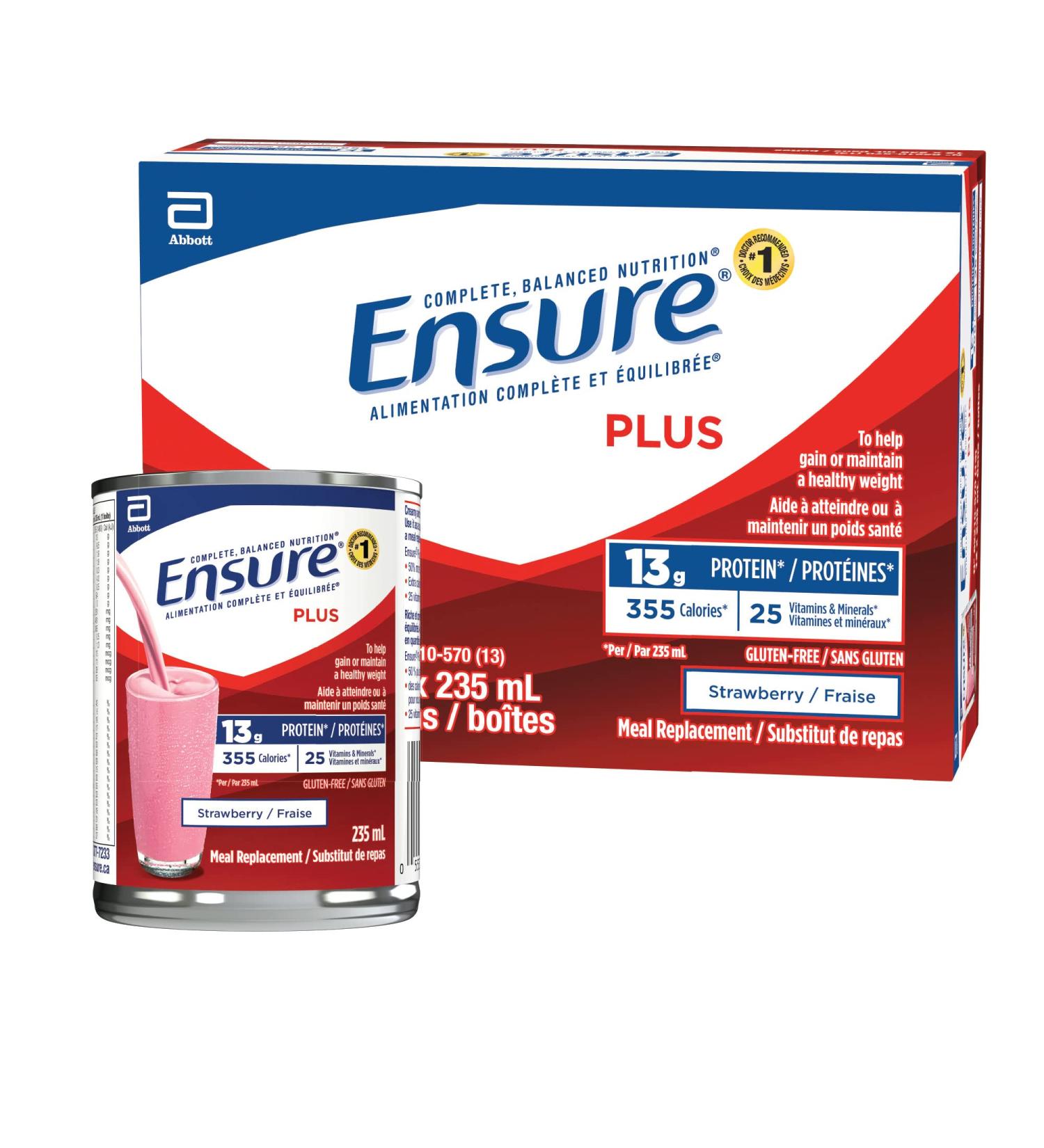 Ensure Plus Meal Replacement Complete Balanced Nutrition Strawberry 12 x 235 mL Can - Buy Online on SooperMarket.com