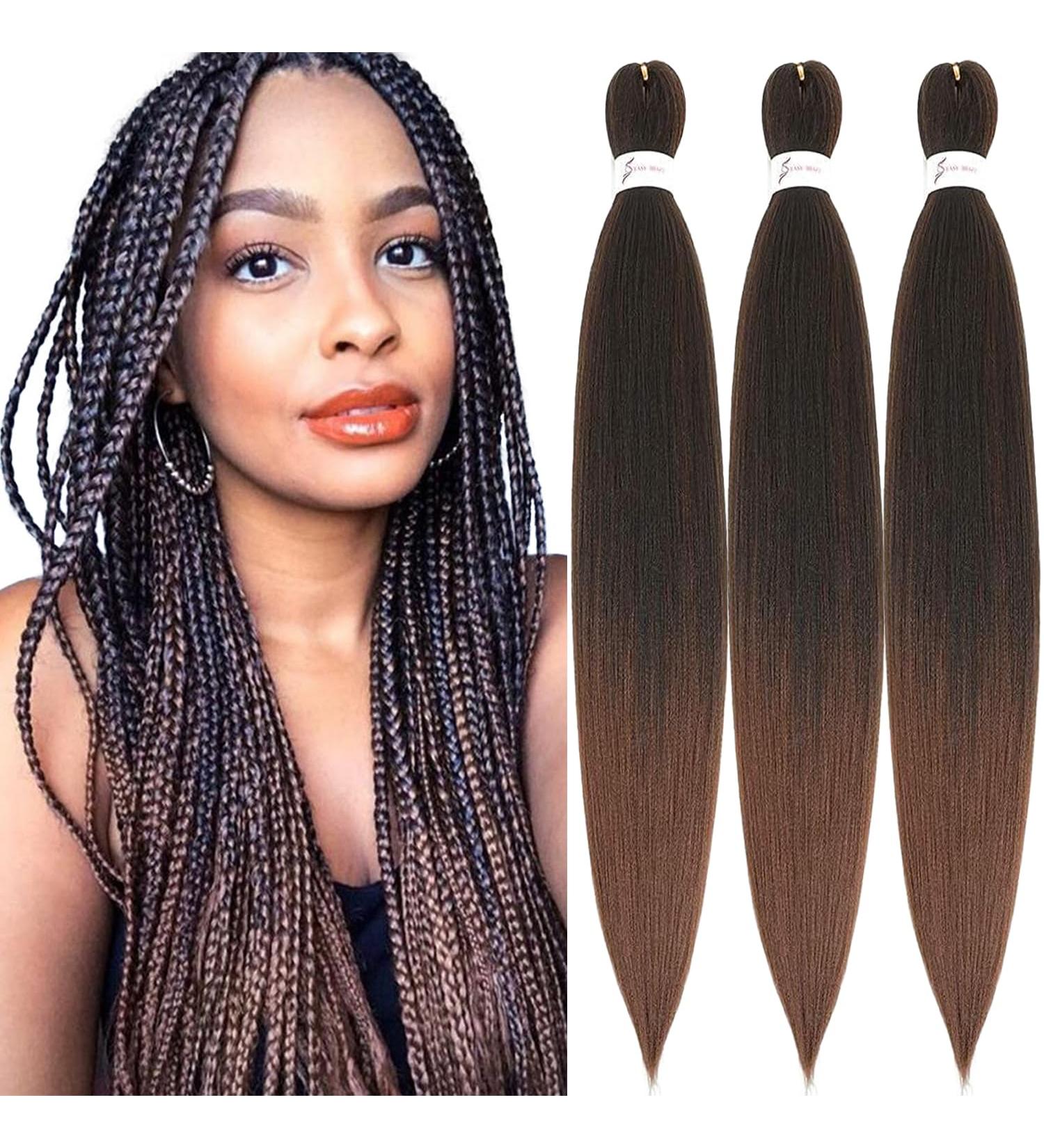 Xusuperb Pre-Stretched Ombre Light Brown Braiding Hair - 30 Inch Easy Braid Extensions (3 Packs) - Knotless Kanekalon Yaki Hair (T1B/30#) - Buy Online on SooperMarket.com