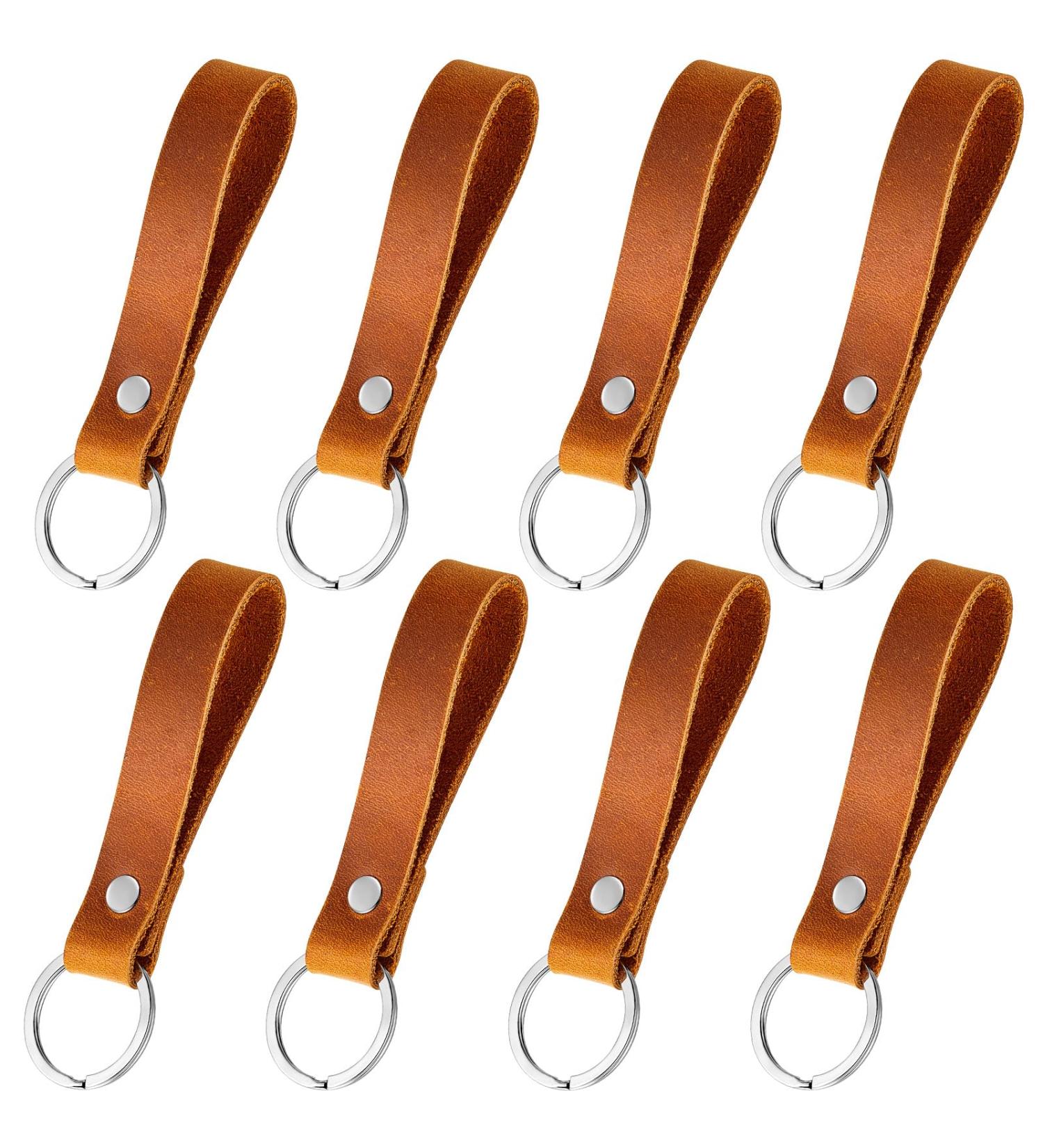 Shop Nuen 4-Piece Leather Key Ring Set | Durable Leather Keychains with Metal Loops for Cars | Stylish Key Accessories - Buy Online on SooperMarket.com