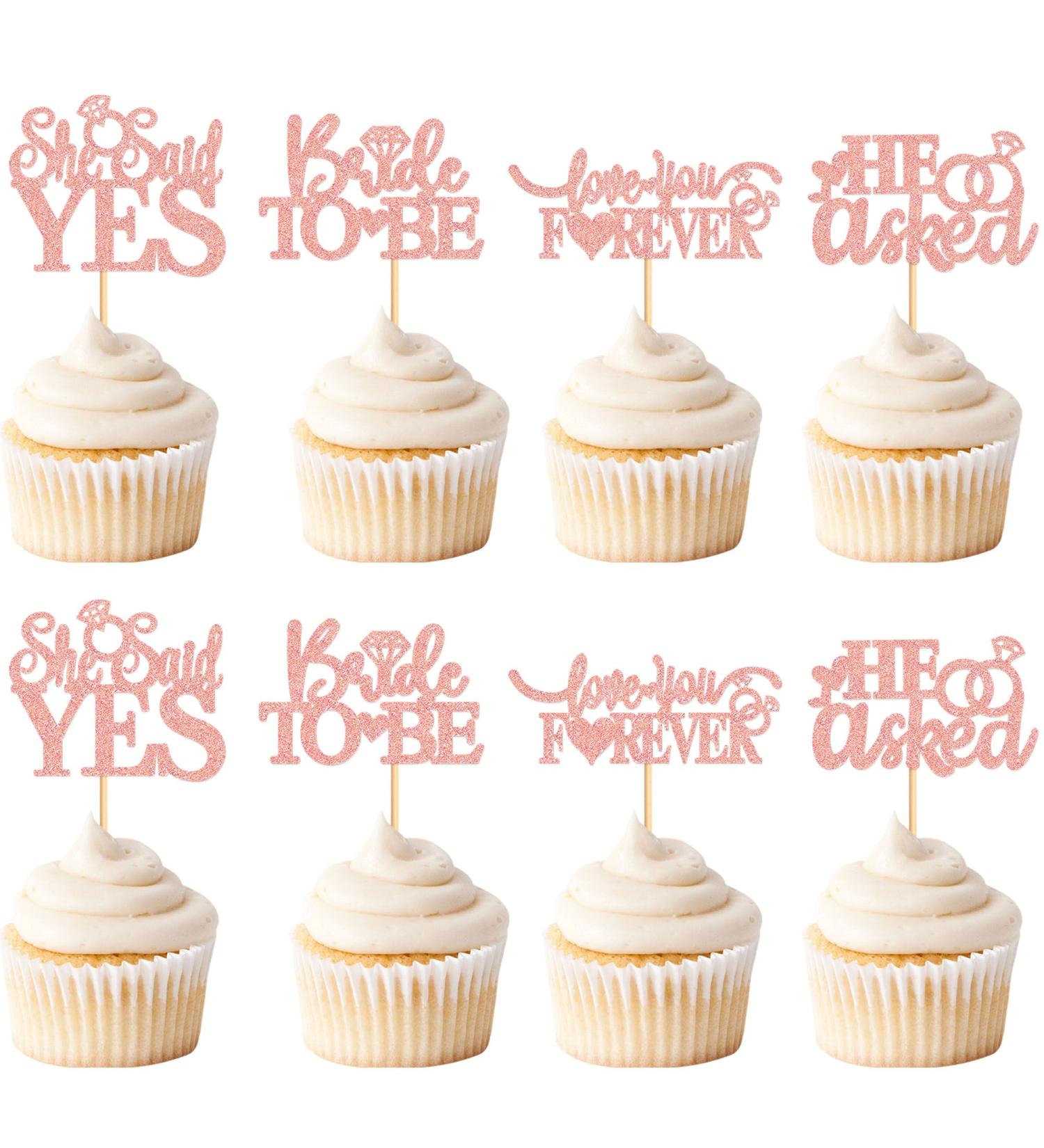Cyodoos 24 Pcs He Asked She Said Yes Cupcake Toppers Cake Picks for Wedding Engagement Party Cake Picks for Wedding Bridal Shower Party Cake Decorations Rose Gold Rose Gold3 - Buy Online on SooperMarket.com