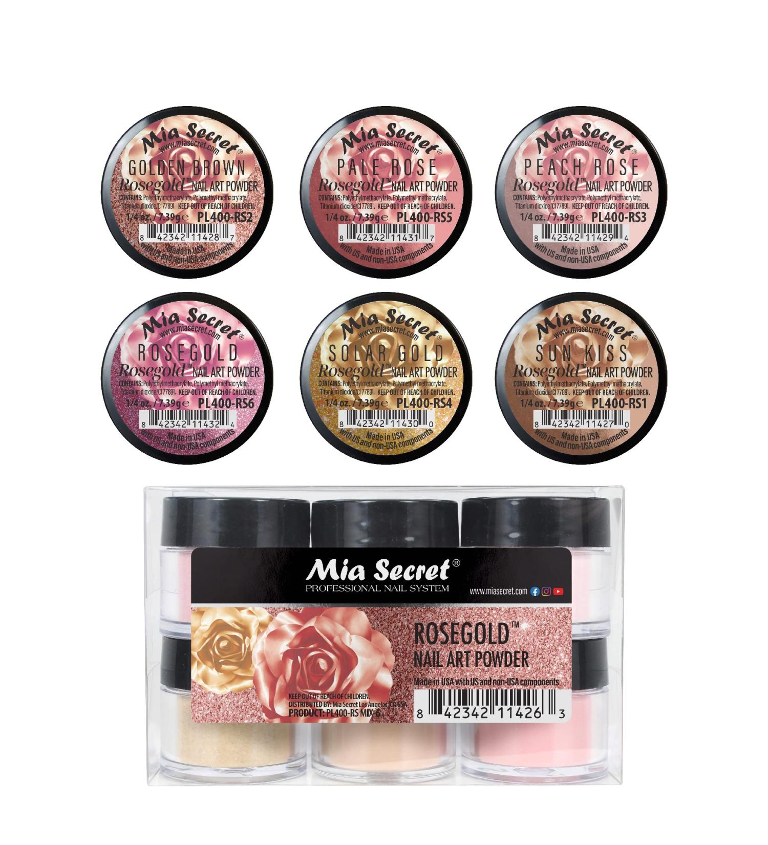 Mia Secret Rosegold Colored Acrylic Nail Art Powder Collection - 6PC | International Shipping Available - Buy Online on SooperMarket.com
