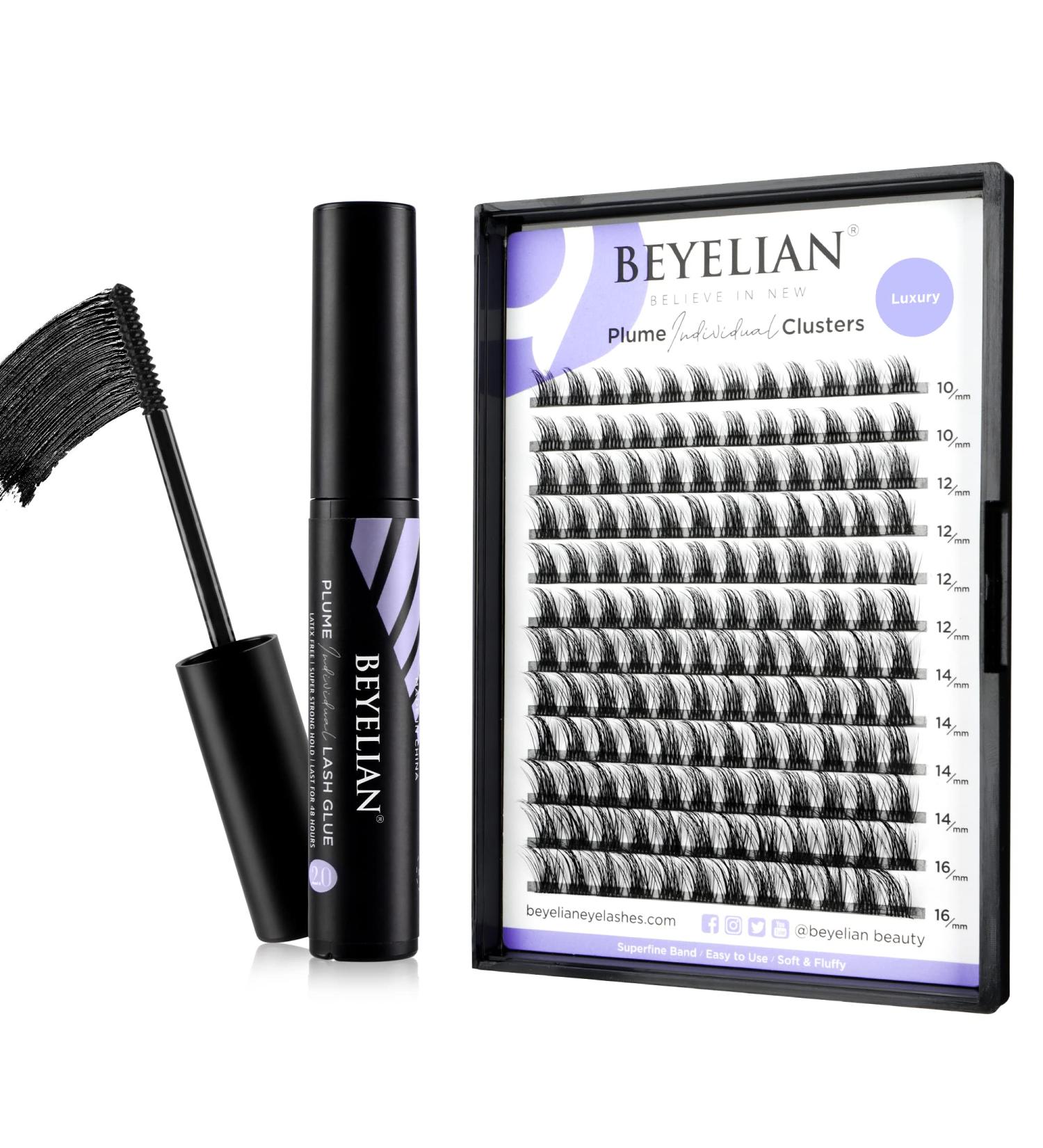 BEYELIAN 144 Pcs Lash Clusters & Glue Kit DIY Natural Look Eyelash Extensions | Reusable, Latex-Free Adhesive with Super Strong Hold - Buy Online on SooperMarket.com