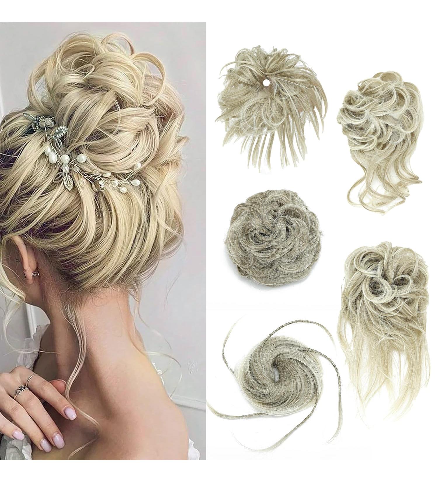 Fulang Hair 5/Pack Large Wavy Bun Hair Parts with Rubber Bands - Messy Updo Extensions for Women (18t/613#) - Buy Online on SooperMarket.com