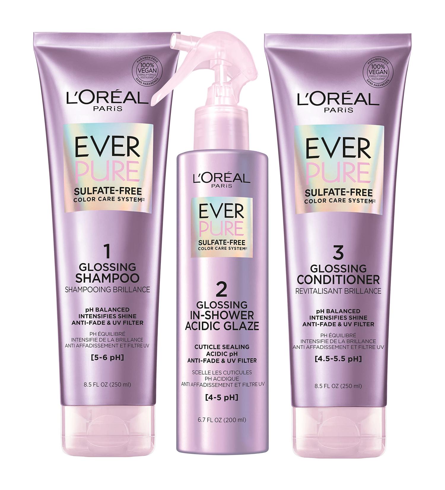 L'Oreal Paris EverPure Sulfate-Free Glossing Kit | pH Balanced, Intensifies Shine, Anti-Fade with UV Filter, Argan Oil | Vegan, Paraben-Free, Dye-Free, Gluten-Free - Buy Online on SooperMarket.com
