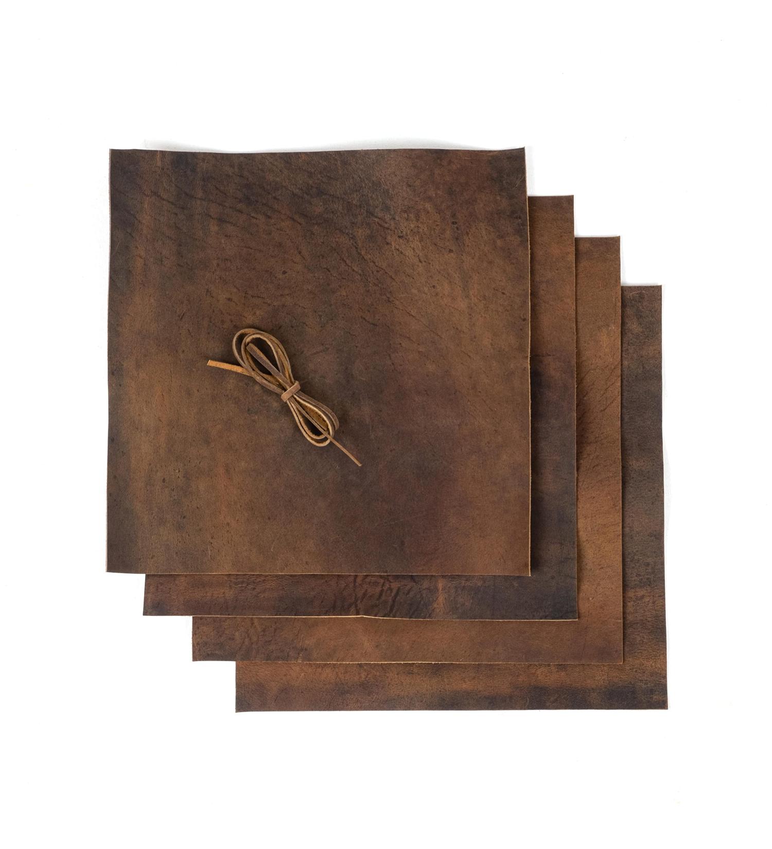 Genuine Leather Sheets Set of 4  Leather Material  Genuine Leather for Crafts | Leather Roll  Soft Leather  Sheet Leather for Crafts | Quality Raw Leather 12" x 12" + 36" Leather Cord - Buy Online on SooperMarket.com