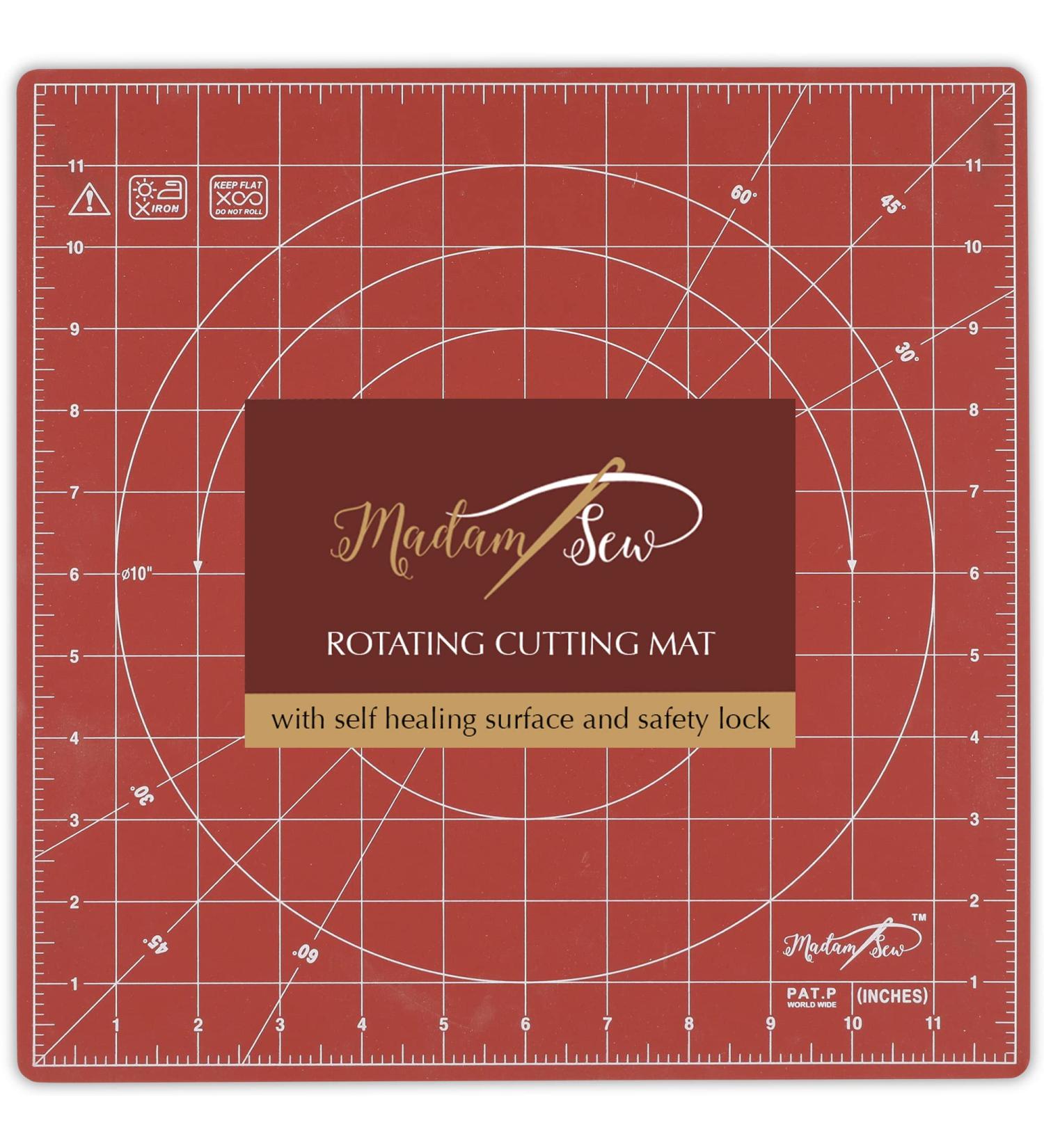 Madam Sew 12x12 Rotating Self Healing Cutting Mat for Quilting, Sewing & Crafts | 360 Rotation, Lockable Non-Slip Base, Accurate Grid & Bias Lines - Buy Online on SooperMarket.com