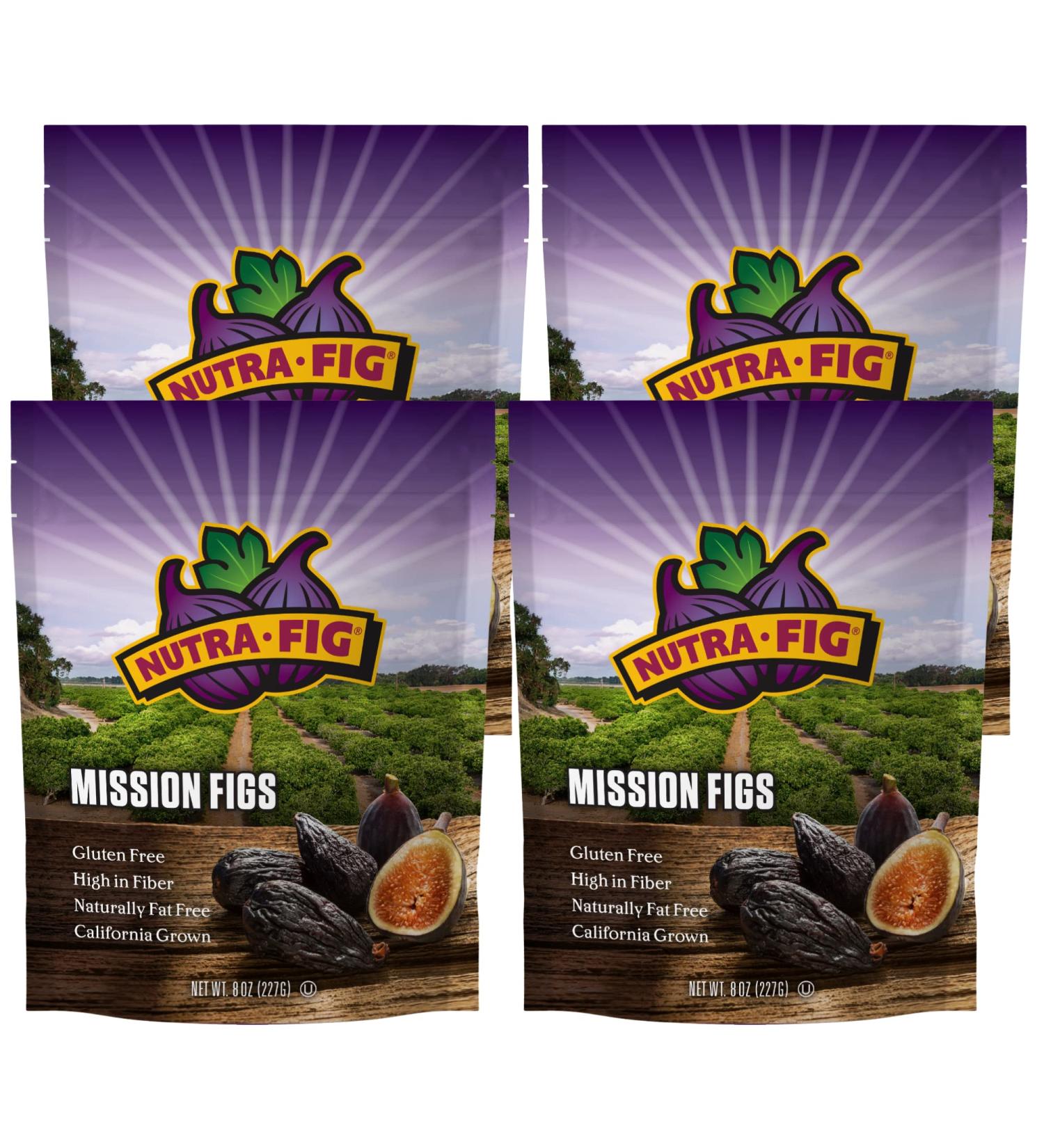 Dried Black Mission Figs - High Fiber Snacks, Unsweetened, Gluten-Free, Non-GMO & Kosher - California Grown - 8 Oz Bags (Pack of 4) - Buy Online on SooperMarket.com