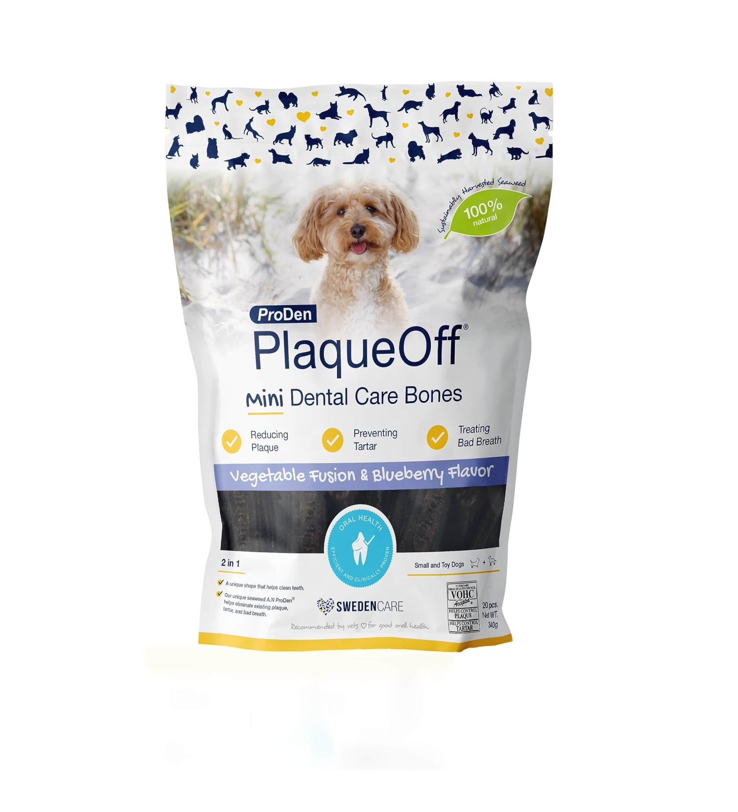 Swedencare UK ProDen PlaqueOff Mini Dental Bones Vegetable Fusion and Blueberry (Pack of 20 - 340 g) for Small and Toy Dogs Vegetable Fusion & Blueberry 17 g (Pack of 20) - Buy Online on SooperMarket.com