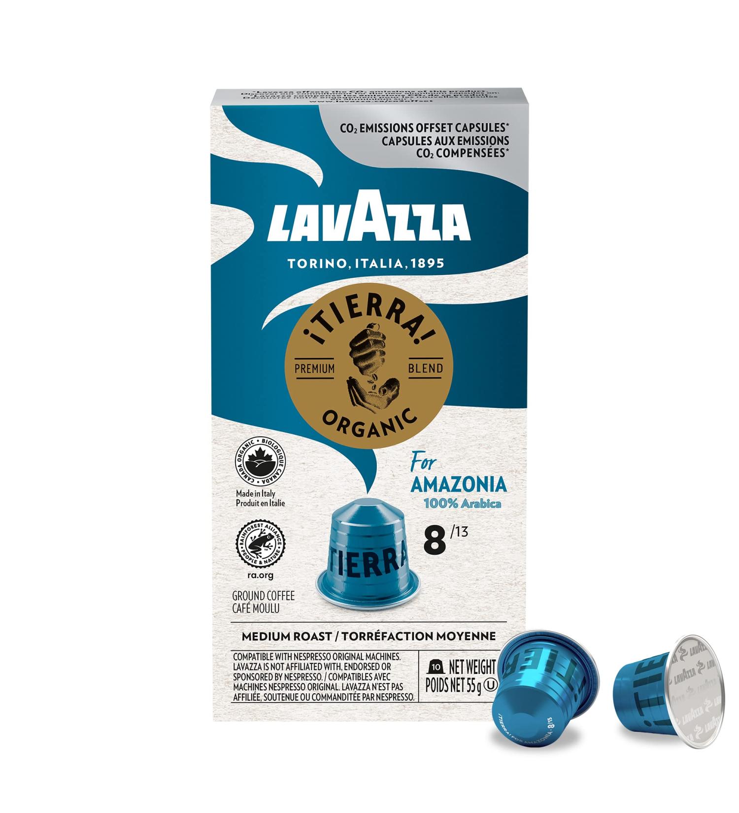 Lavazza Tierra for Amazonia Medium Roast Coffee Capsules Compatible with Nespresso Original Machines Round and balanced espresso notes of chocolate and caramel (pack of 1)10 pieces Tierra for Amazonia Pack of 1 - Buy Online on SooperMarket.com