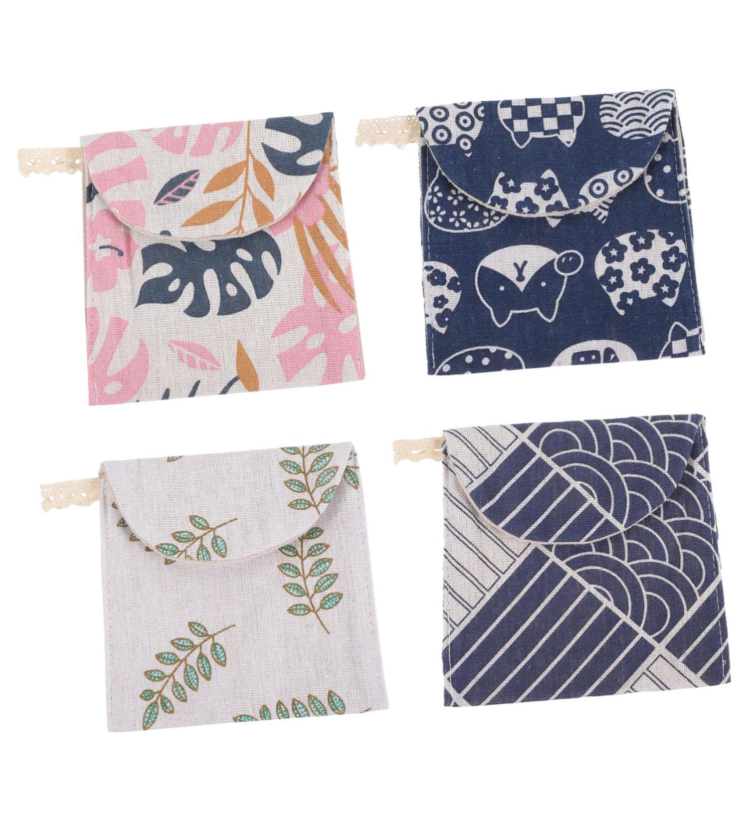 Beavorty 4pcs Menstrual Pad Storage Bag Set | Period Pouch Organizer for Girls | Cotton Linen Carry Case for Period Pads and Tampons - Buy Online on SooperMarket.com