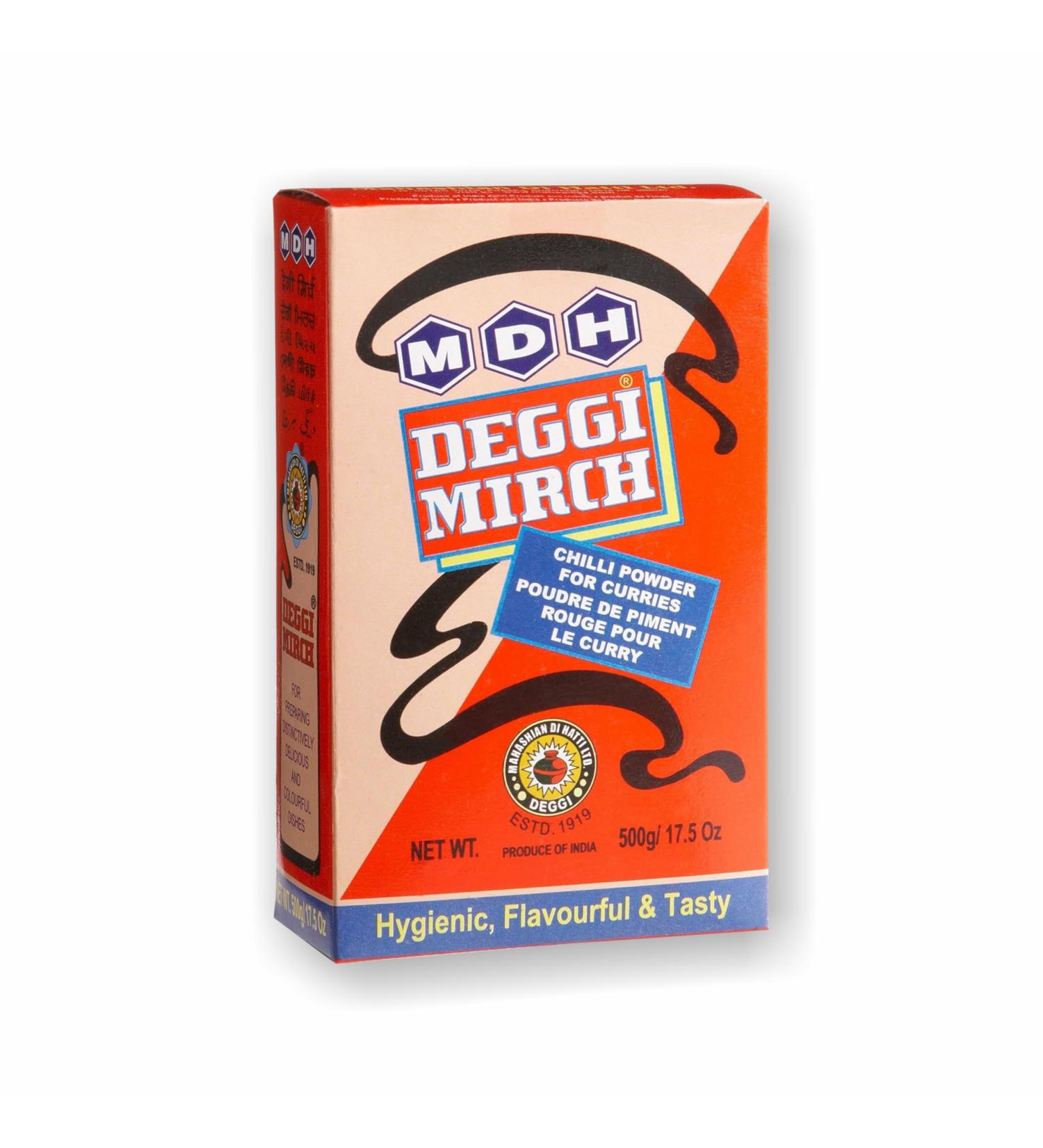 MDH Deggi Mirch 500g Chilli Powder (Lal Mirchi) Ground Indian Spice All Natural Salt-Free Vegan Non-GMO for Hot Taste - Buy Online on SooperMarket.com