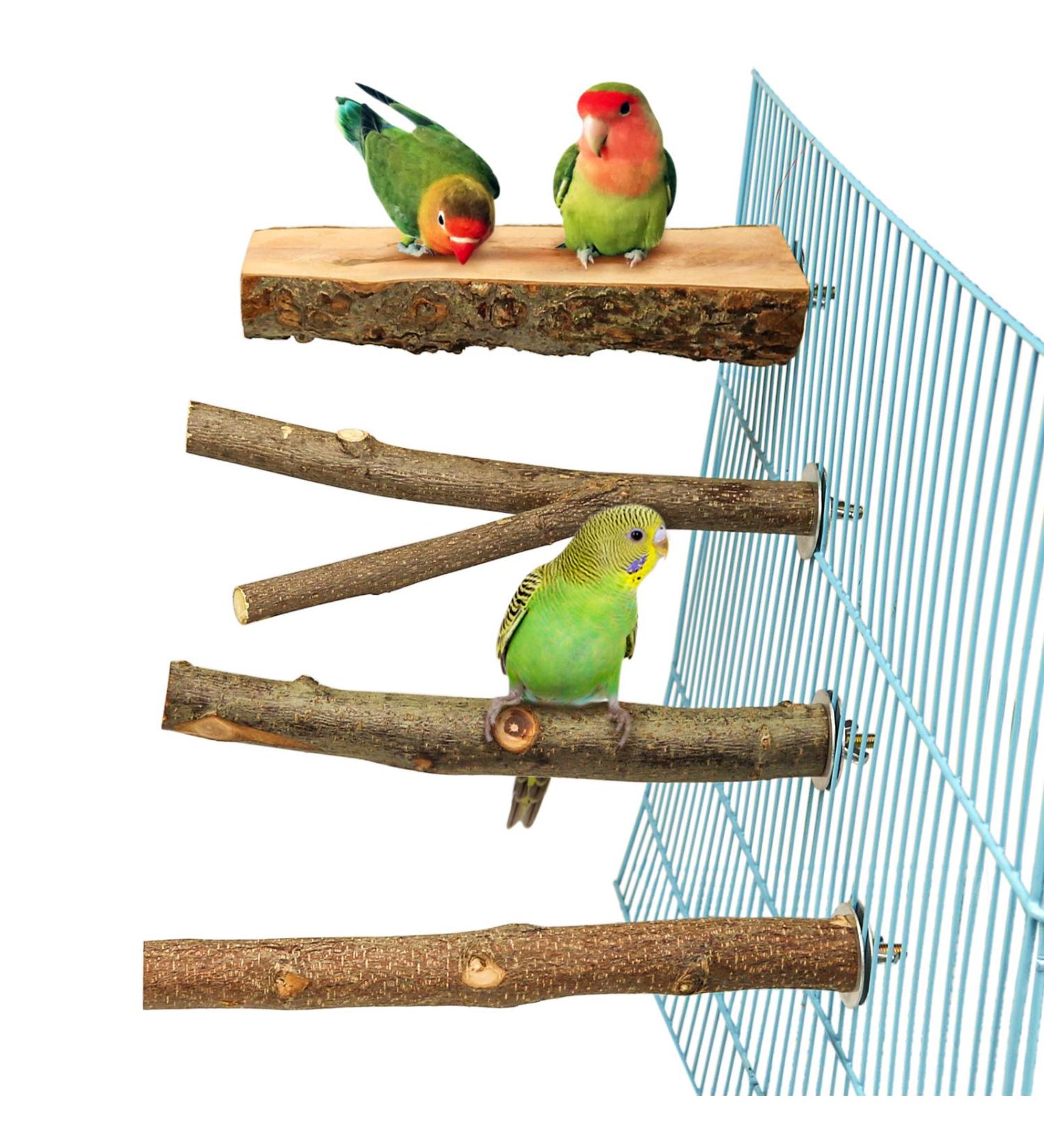 4 Pack Natural Wood Bird Perch for Bird Cages - Parrot Stand Platform Exercise Toys - Cage Accessories for Budgies, Cockatiel, Conure, Parakeet - Paw Grinding Stick Perch Stand - Buy Online on SooperMarket.com