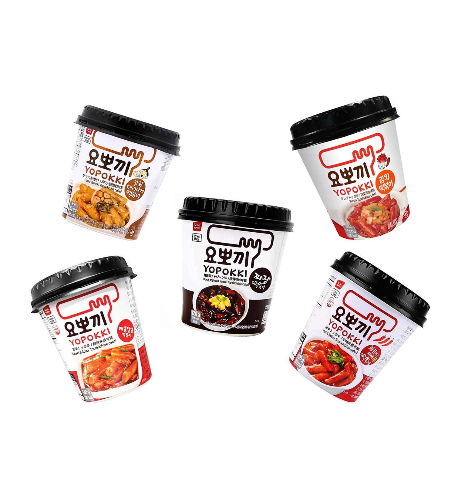 Buy Yopokki 5 Pack Instant Rice Cake Cups - Korean Spicy & Sweet Rice Cakes - Top 5 Flavors with Garlic Beans & Kimchi - OG Asia - 635g International Shipping Available - Buy Online on SooperMarket.com