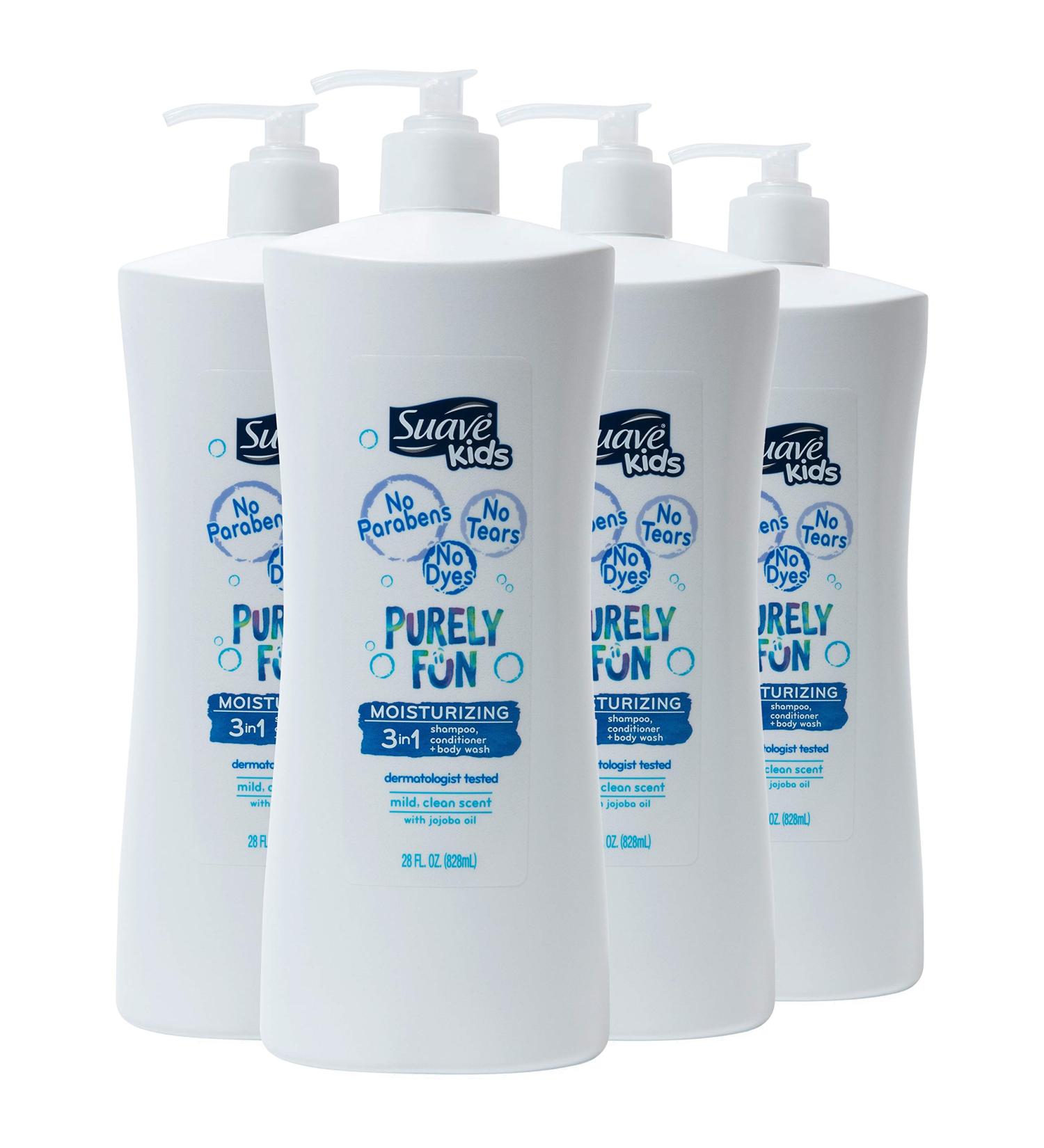 Suave Kids Purely Fun 3-in-1 Shampoo Conditioner Body Wash 28 Fl Oz - Pack of 4 | Paraben Free & Dermatologist Tested Kids Shampoo - Buy Online on SooperMarket.com