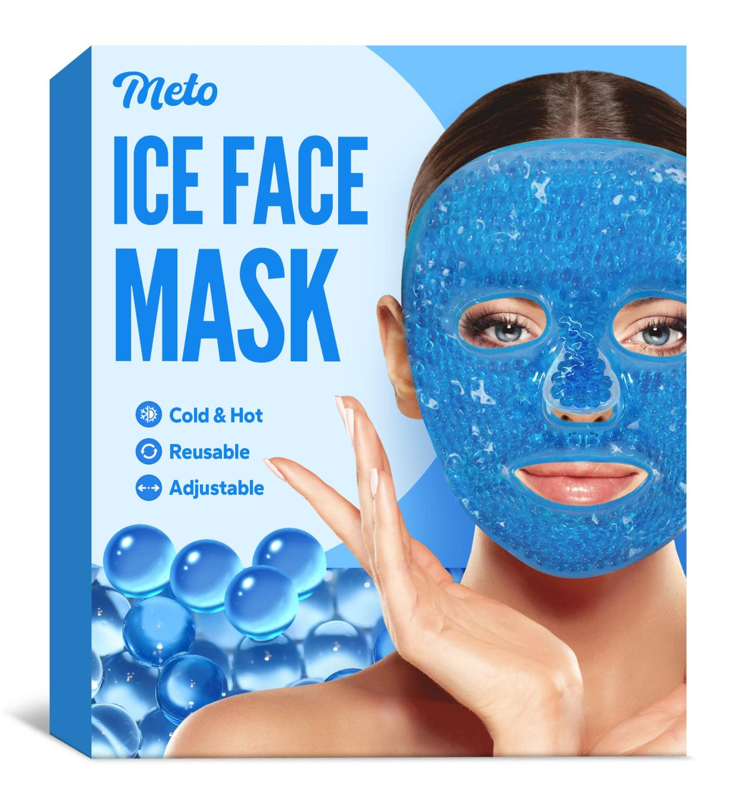 Meto Ice Face Mask - Reduce Puffiness and Dark Circles - Hot Cold Gel Beads Compress for Women - Face Spa Treatment for Pressure Headaches and Skin Care (Blue) - Buy Online on SooperMarket.com