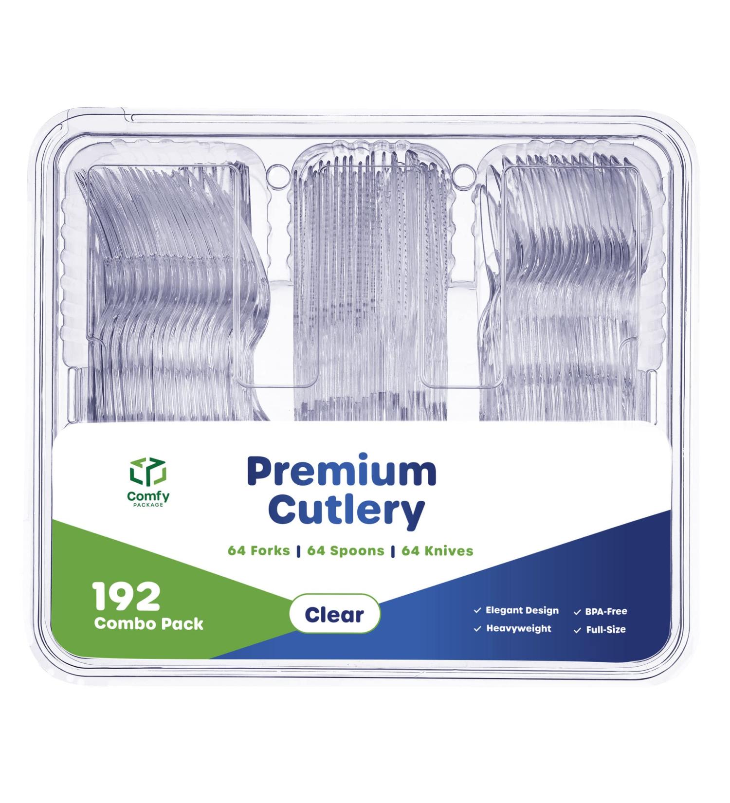 192 Pack Premium Heavyweight Disposable Clear Plastic Silverware - Cutlery Combo Set - Buy Online on SooperMarket.com