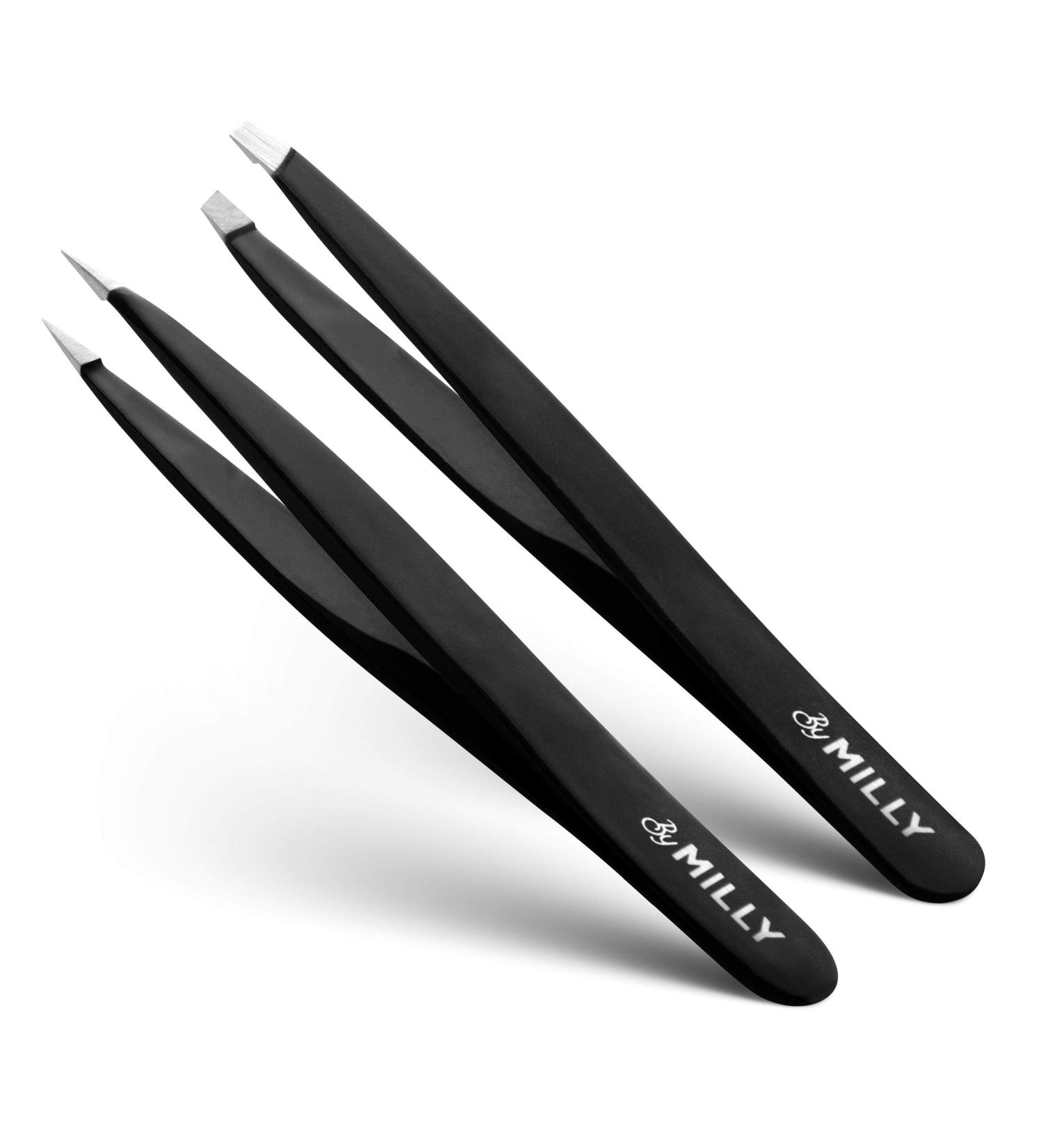 MILLY Precision Tweezers Set - Slanted and Pointed Tips - German Steel - Hand-Filed - Black - Buy Online on SooperMarket.com