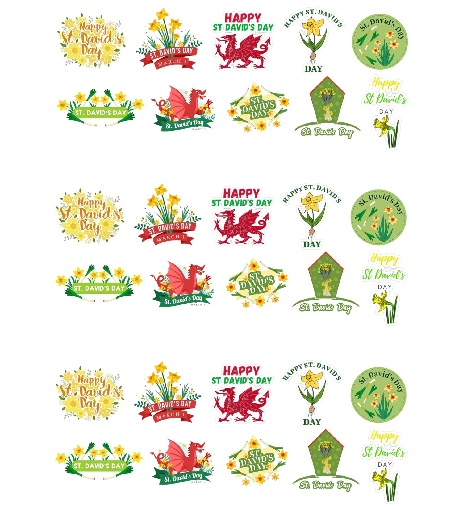 Top That 30 Stand Up St David's Day Welsh Wales Celebration Themed Edible Wafer Paper Cake Toppers Decorations