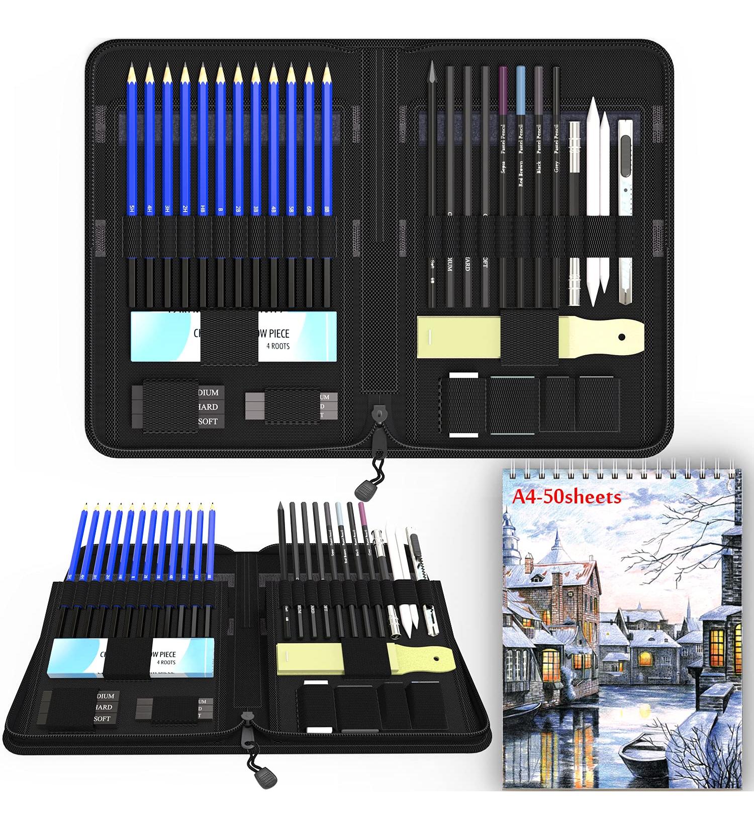 41-Piece Sketch Pencils Set with Sketchbook | Complete Artist Kit for Kids, Teens, and Adults | Professional Drawing Set with Erasers, Pastels, and Case - Buy Online on SooperMarket.com