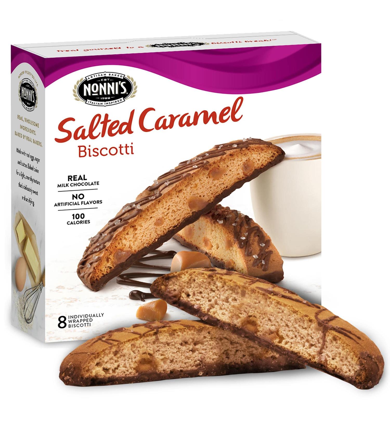 Nonni's Salted Caramel Biscotti Italian Cookies - Biscotti Individually Wrapped Cookies - Italian Biscotti Cookies w/ Rich Milk Chocolate & Sea Salt - Kosher - 6.72 oz Salted Caramel 6.72 Ounce (Pack of 1)