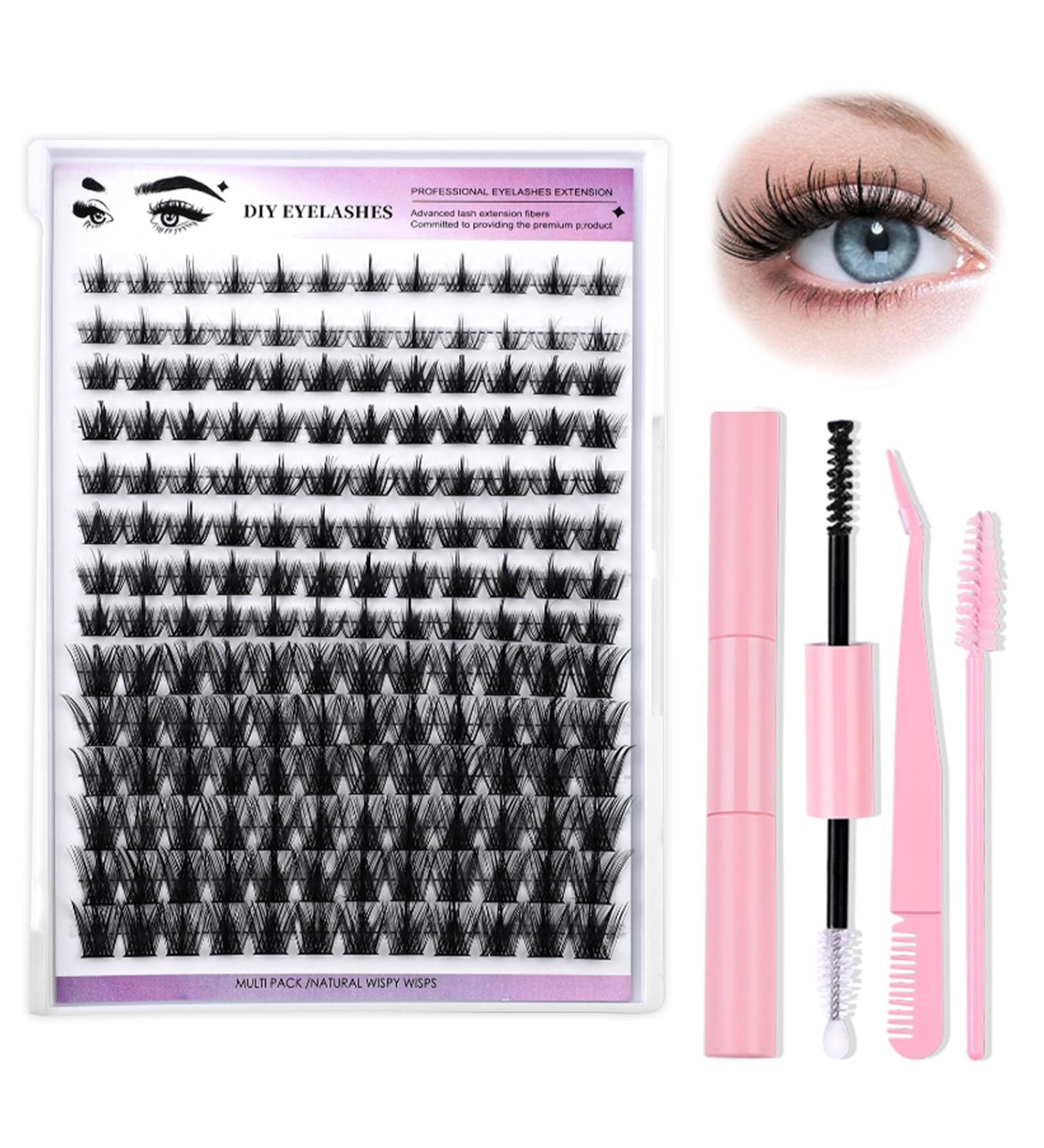 Self Adhesive Lashes Fluffy Cluster Lashes Extension Kit Reusable Self Adhesive D Curl individual Eyelash DIY Lash Extension Kit with Lash Bond and Seal Lash Applicator and Lash Tweezers - Buy Online on SooperMarket.com