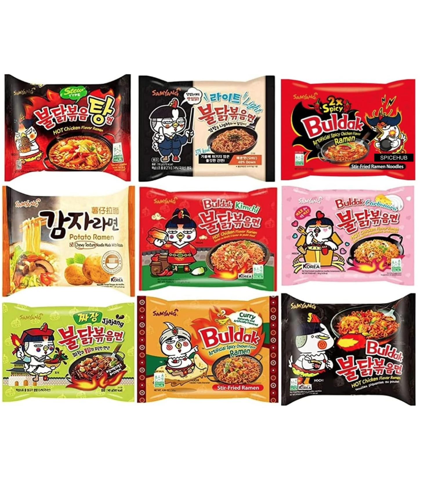 SPICEHUB Samyang Korean Assorted Top Spicy Ramen Instant Noodles Challenge (Pack of 10) ATLEAST 7 Random Flavours. selected by SPICEHUB - Buy Online on SooperMarket.com