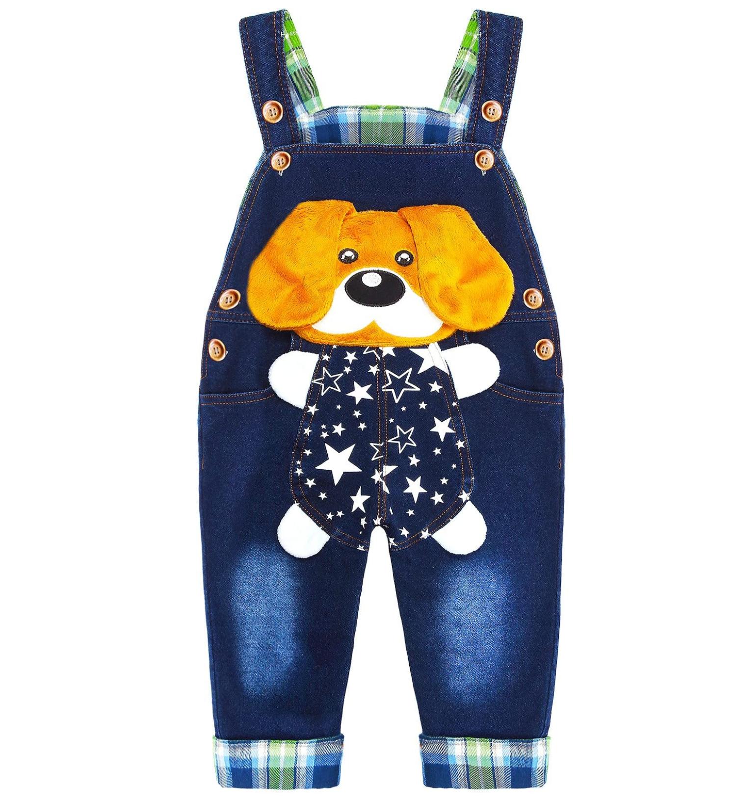 KIDSCOOL SPACE Baby Denim Overalls 3D Cute Cartoon Knitted Jean Dungarees Blue 6-12 Months - Buy Online on SooperMarket.com