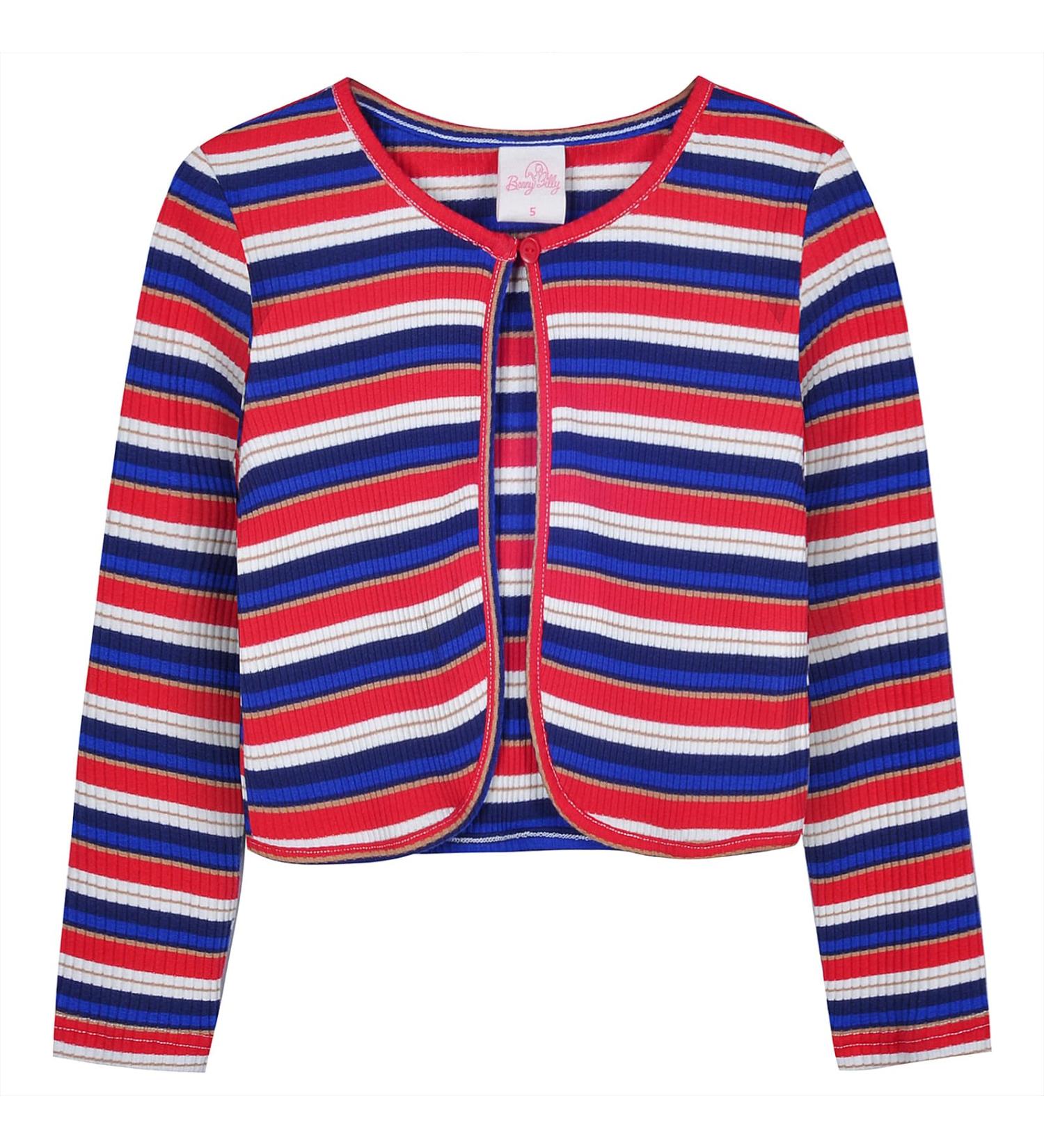 BONNY BILLY Girls Knitted Cotton Cardigan Shrug - 7-8 Years, Stripe Red - Buy Online on SooperMarket.com