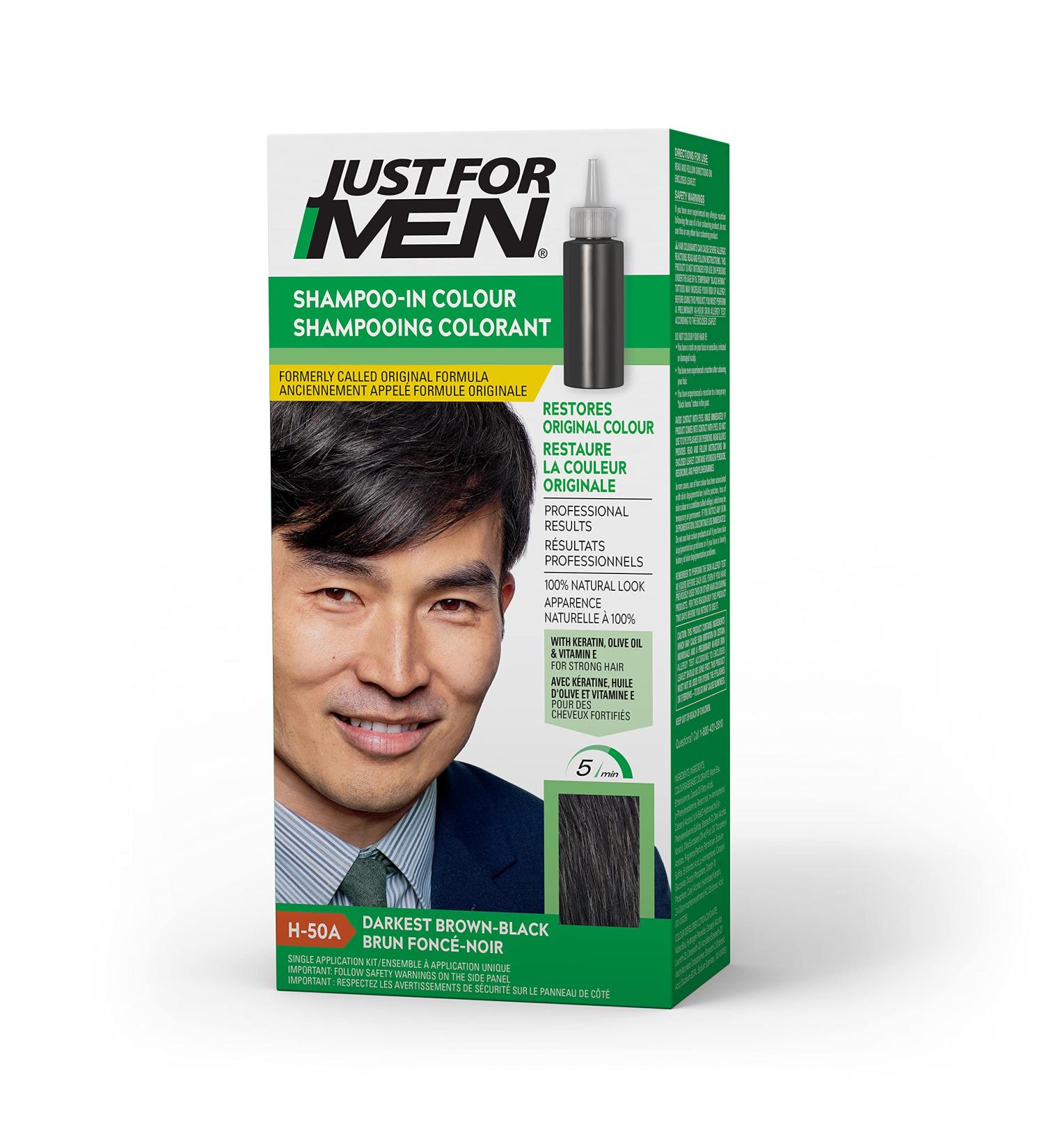 Just For Men Shampoo-In Color, Darkest Brown-Black H-50A with Keratin and Vitamin E - Stronger Hair Formula for Men - Buy Online on SooperMarket.com