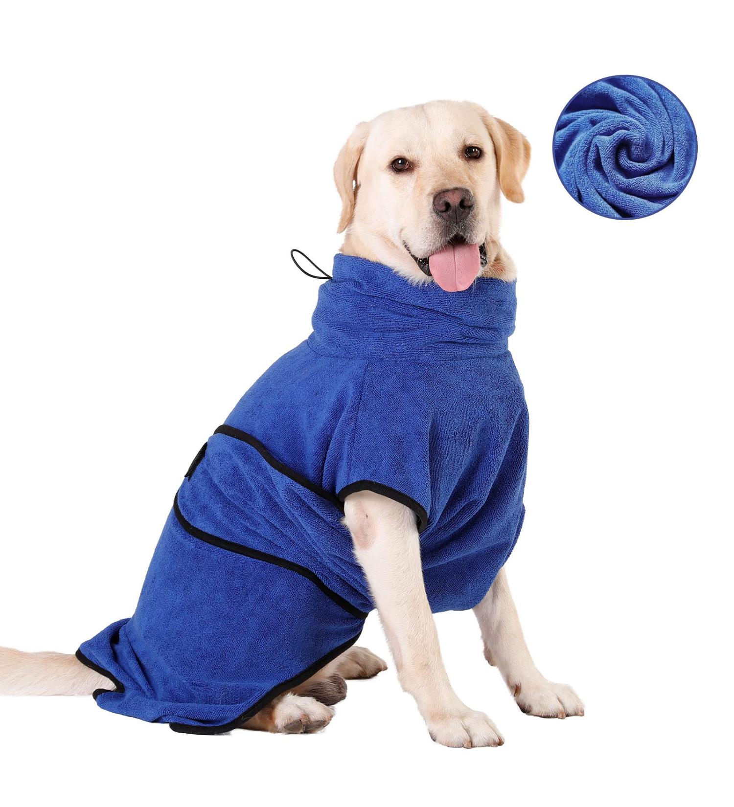 Happy Hachi Microfiber Dog Bathrobe - Super Absorbent & Fast Drying Towel for Small Medium & Large Dogs & Cats - Washable Beach Towel (Blue L) - Buy Online on SooperMarket.com