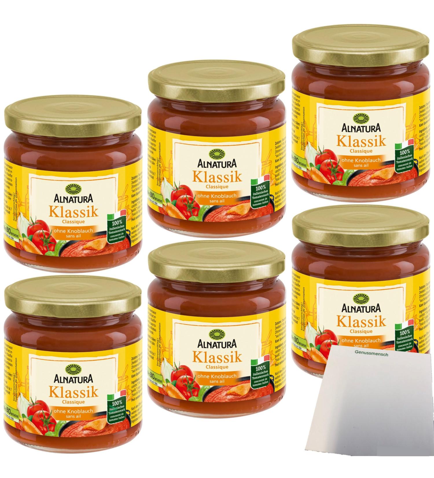 Alnatura Organic Tomato Sauce Classic without Garlic - 6-Pack (6x350 ml Glass) | Premium Quality International Shipping - Buy Online on SooperMarket.com