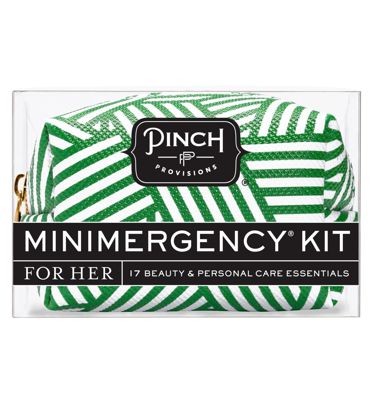 Pinch Provisions Criss Cross Green Minimergency Kit | 17 Travel-Sized Beauty Essentials for Purses | Perfect Gift for Holidays & Birthdays - Buy Online on SooperMarket.com