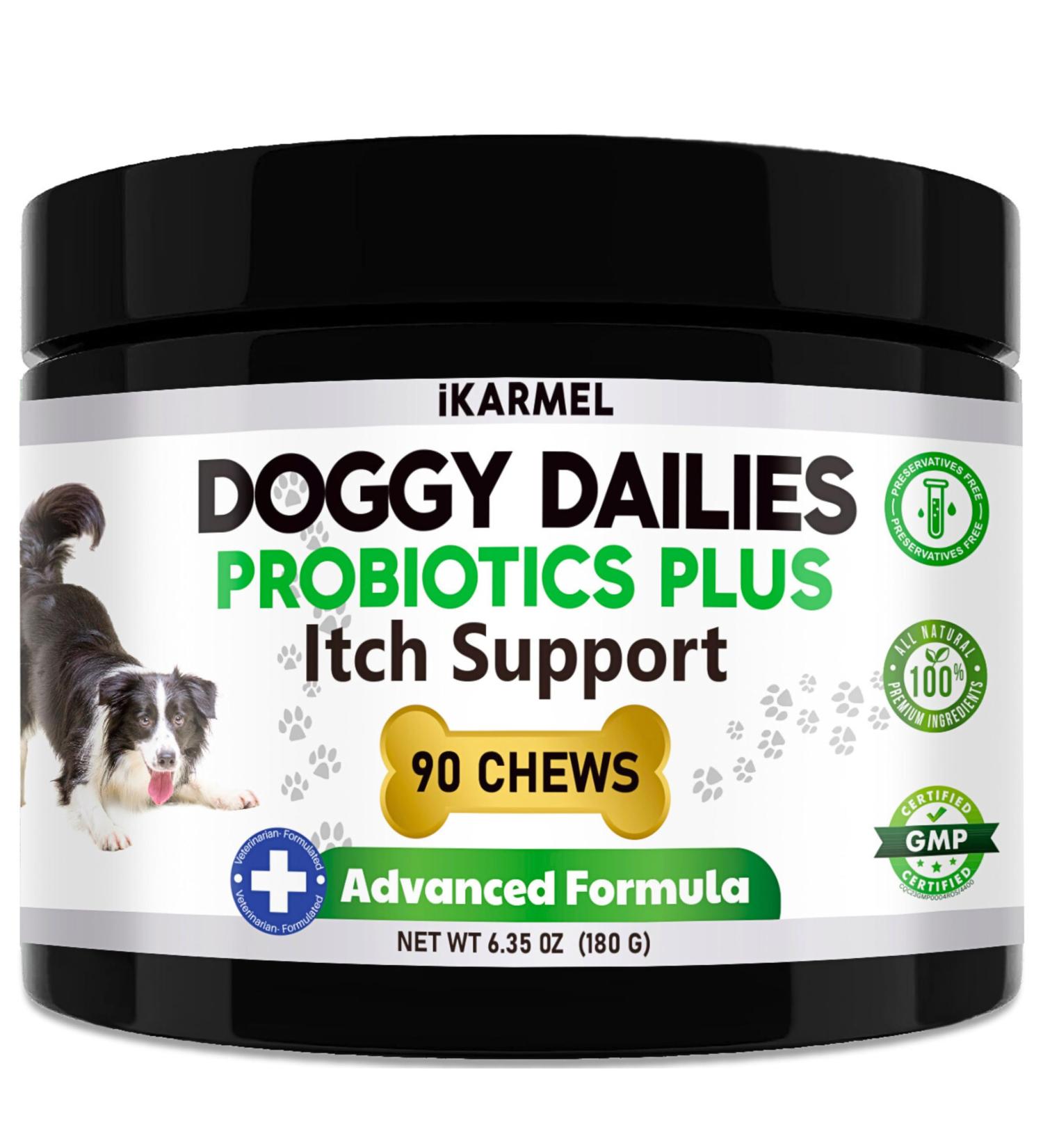 iKARMEL Doggy Dailies Probiotics for Dogs | Canine Supplements for Digestive and Immunity Support | Skin Health and Itch Relief | Vitamin Treats for Dogs | Probiotic (90 Chews) - Buy Online on SooperMarket.com