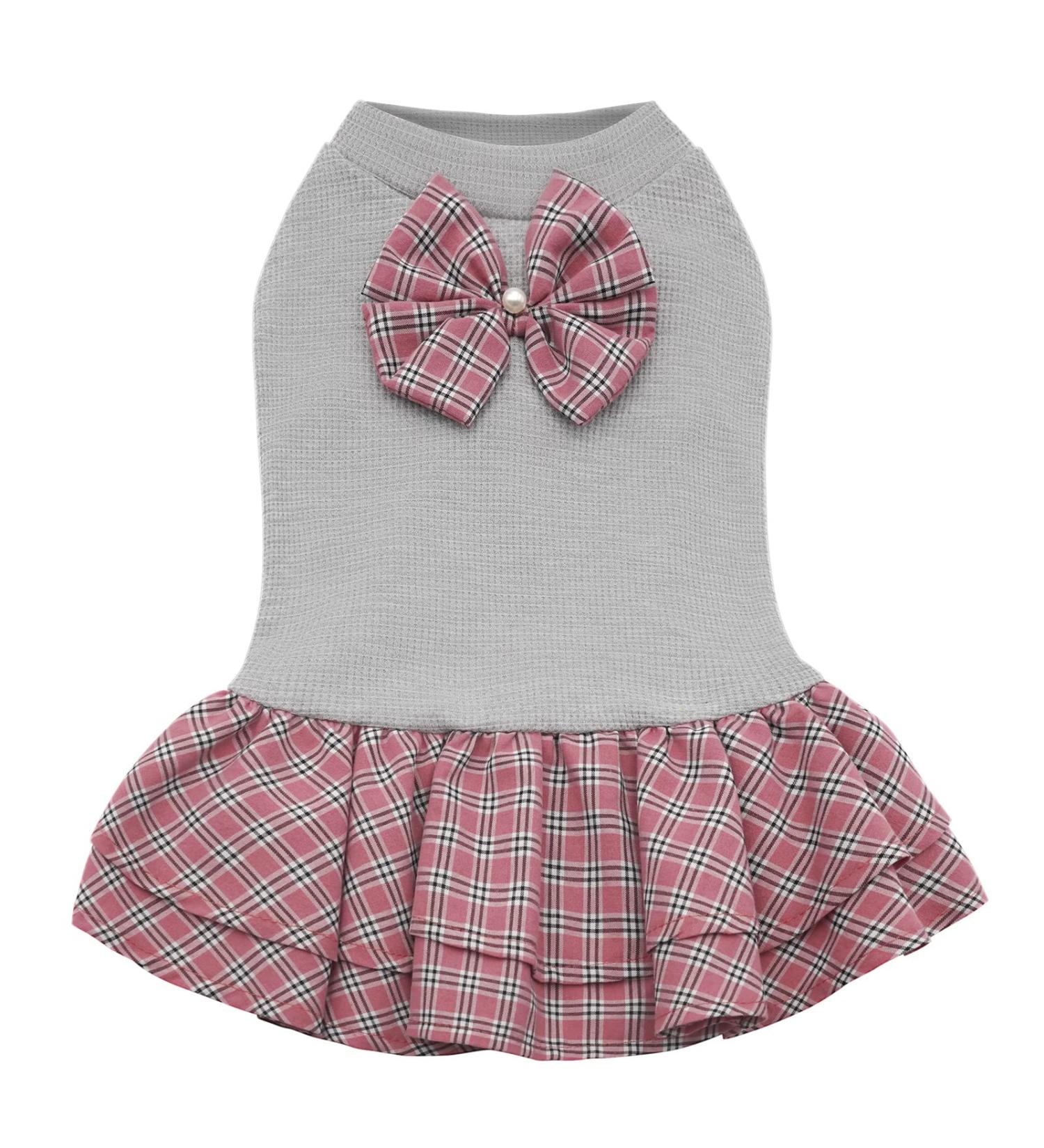 KYEESE Plaid Dog Dress with Bowknot | Lightweight Pet Apparel for Small Dogs & Cats | Grey | M Medium - Buy Online on SooperMarket.com
