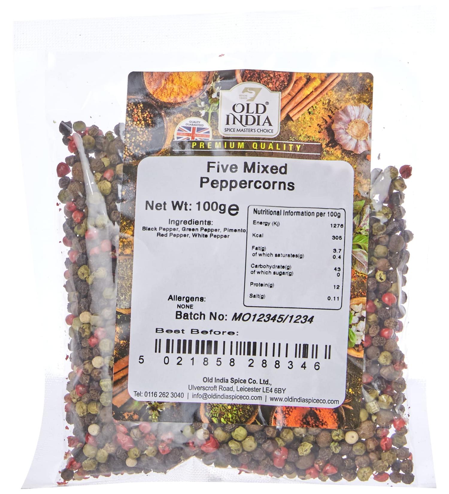 Old India Five Mixed Peppercorns 100g - Premium Blend for Superior Flavour (Pack of 1) - Buy Online on SooperMarket.com