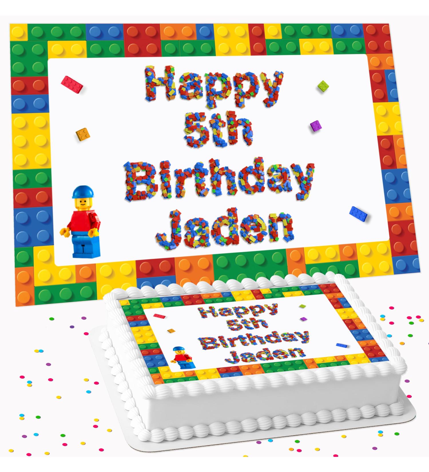 BUILDING BRICKS HAPPY BIRTHDAY PERSONALISED EDIBLE ICING COSTCO CAKE TOPPER AT-1123