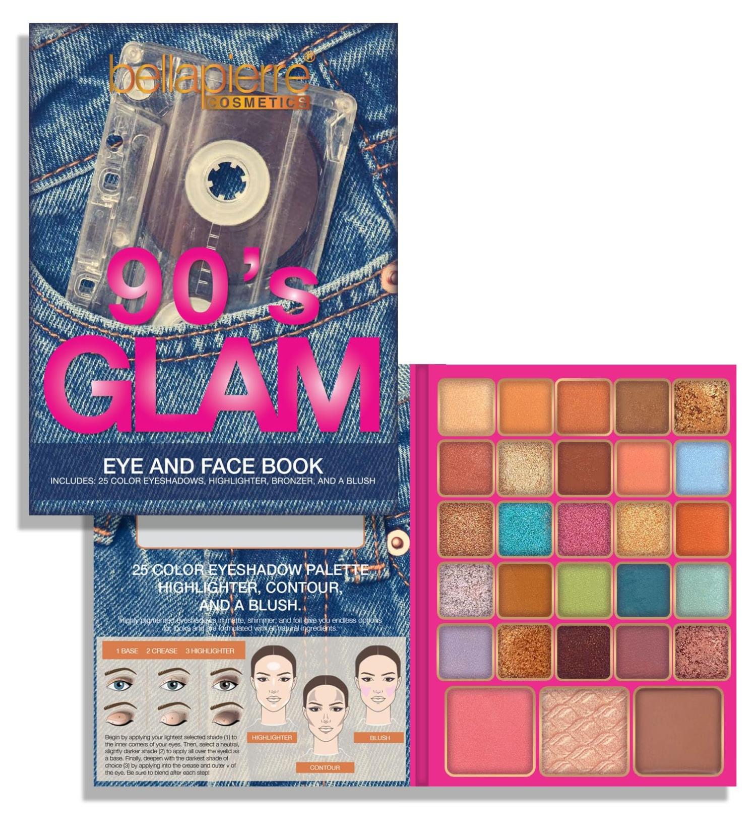 Bellapierre 90s Glam Face & Eye Book Palette | 25 Non-Toxic Vegan Eyeshadows Blush Bronzer & Highlighter | Paraben-Free & Cruelty-Free - Buy Online on SooperMarket.com